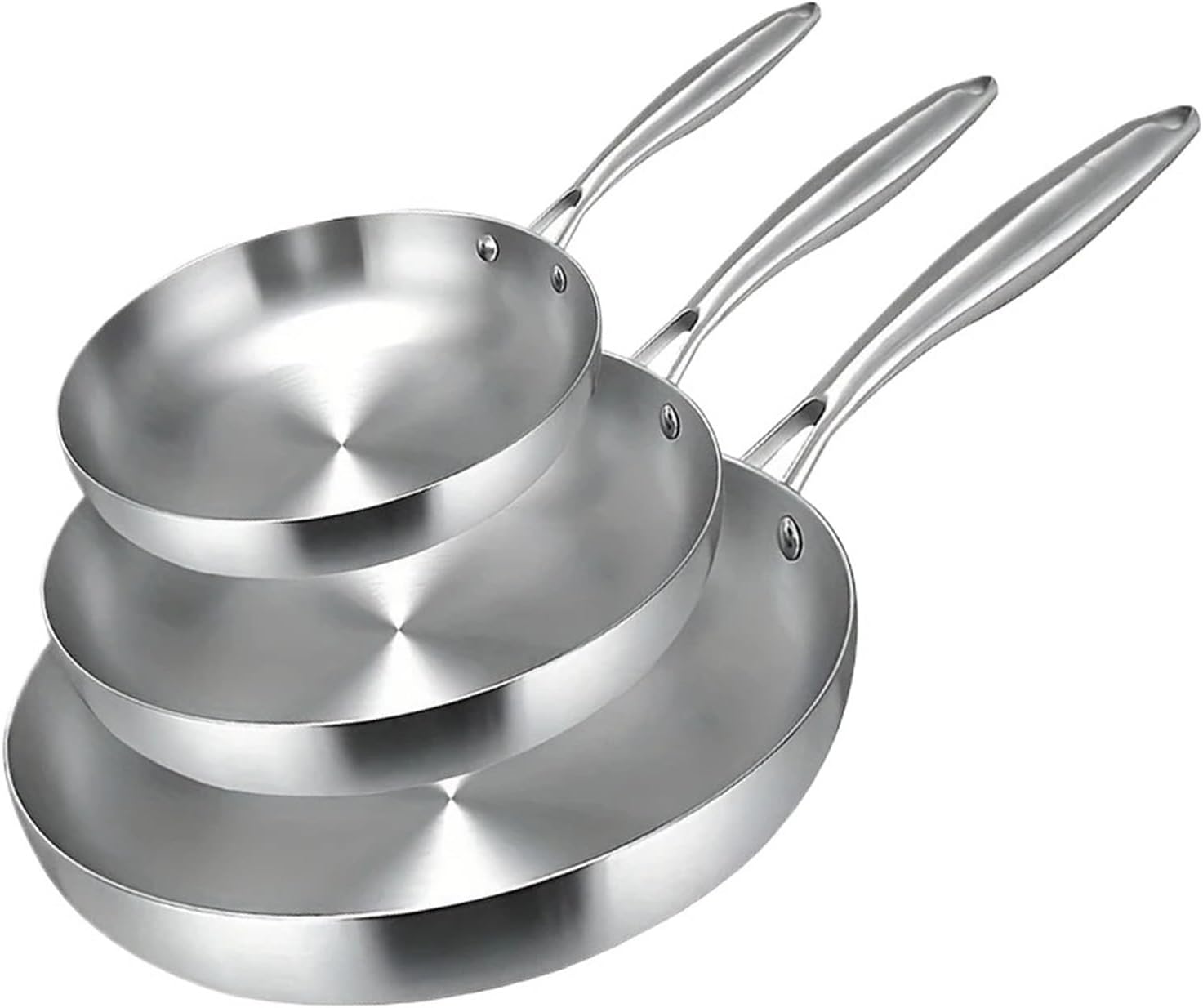 Stainless Steel Pan 304 Stainless Steel Frying Pan,Non-stick Fried Steak Saucepan Uncoated Kitchen Cooking Pot For Gas Stove And Induction(3Pcs Set)