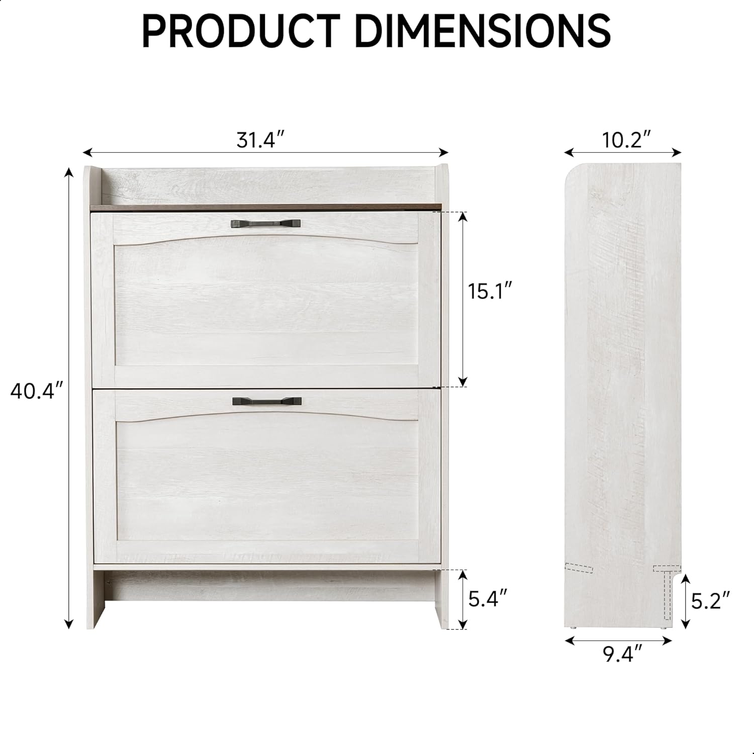 Narrow Shoes Storage Cabinet, Entryway Storage with 2 Flip Drawers, Farmhouse Shoe Organizer with Removable Shelves, Anti-Drop Top Fence, 40.4H x 31.4W (Warm White Grayish)