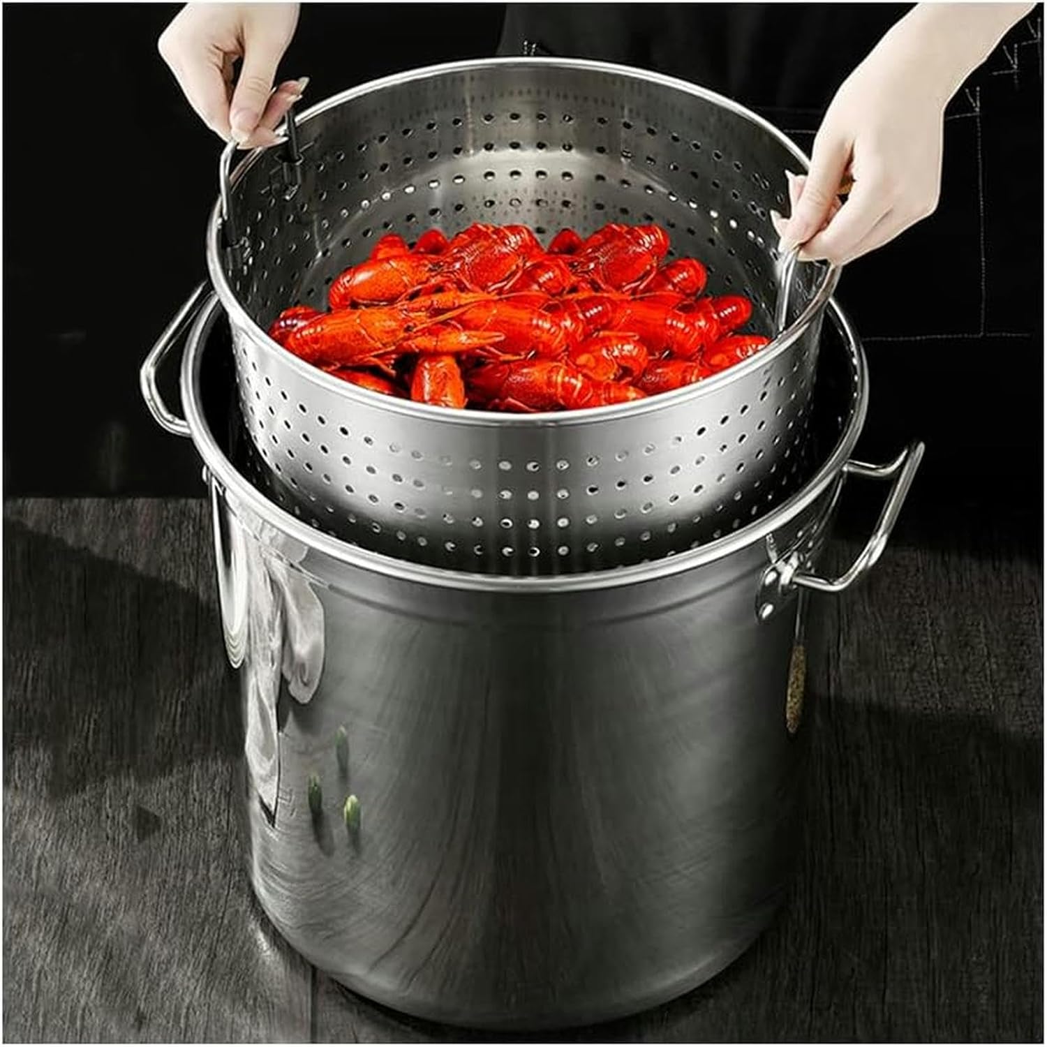 Versatile Stainless Steel Stockpot Large Cooking Stock Pot with Strainer Basket Crawfish Seafood Boiler Pot for Outdoor Cooking and Home Brewing,50L(50L)