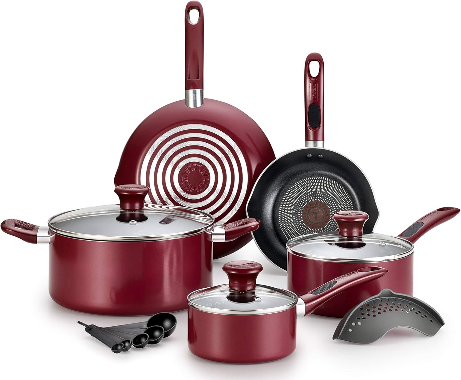 T-fal B039SE64 B039SE Excite ProGlide Nonstick Thermo-Spot Heat Indicator Dishwasher Oven Safe Cookware Set, 14-Piece, Red, 2.3 Rio