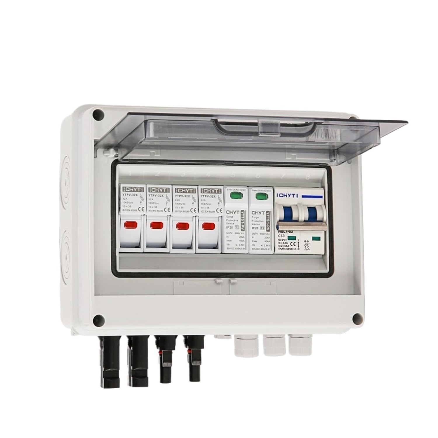 Solar photovoltaic PV Combiner Box with Lightning Protection 2 Input 1 Out DC 600V Fuse MCB SPD Waterproof Box IP65 Wholesale
