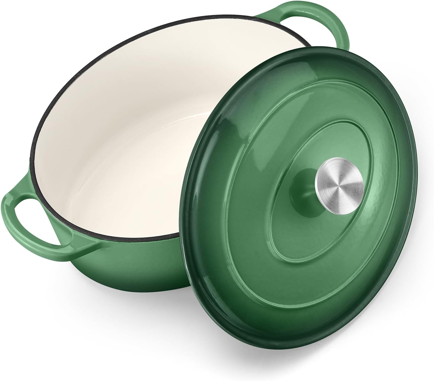 TeamFar 7QT Oval Dutch Oven, Enameled Cast Iron Dutch Oven Pot with Lid, For Bread Baking/Stewing/Braising/Frying, Suitable for Various Stoves, Non-stick & Easy Clean, White