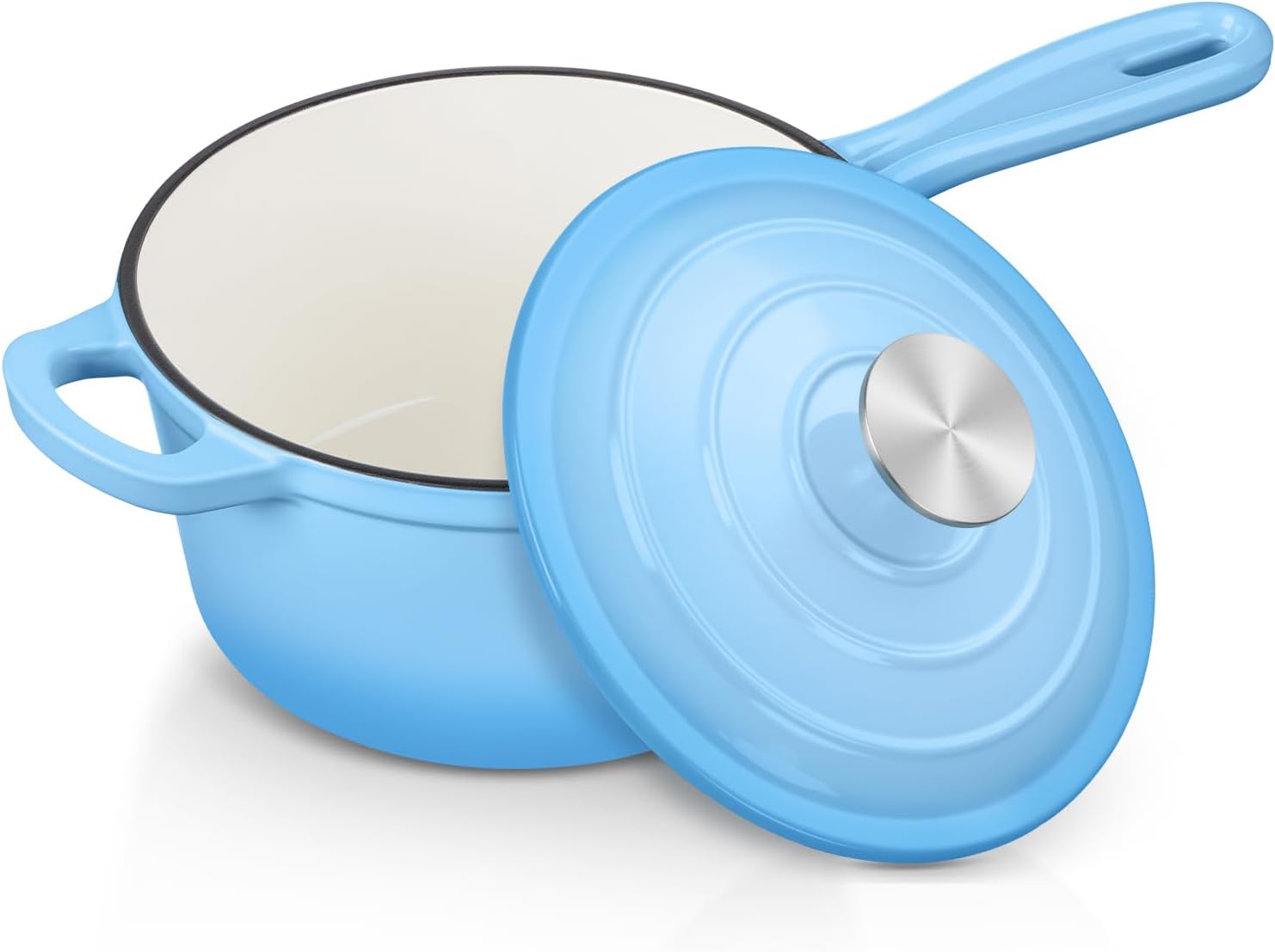 Enameled Cast Iron Sauce Pan, Leonyo 1 Qt & 2 Qt Saucepan Set, Cast Iron Dutch Oven Kitchen Small Pots for All Cooktops Cooking Pasta, Milk, Oatmeal - Up to 500°F & Nonstick, Orange