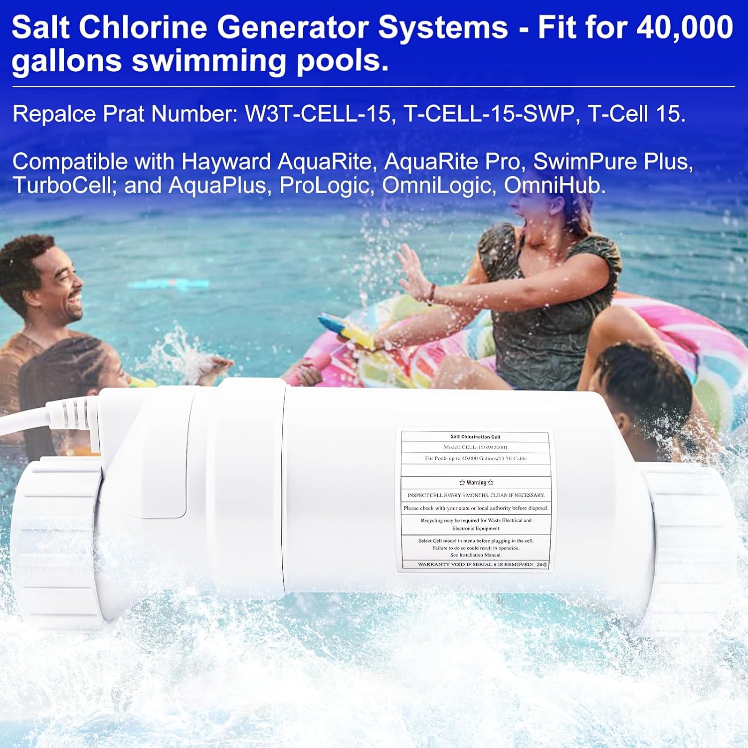 T-CELL-15 Salt Water Pool Chlorinator System for Hayward Salt Chlorine Generator W3T-CELL-15, Salt Chlorine Generator Systems up to 40,000 gallons Swimming Pools