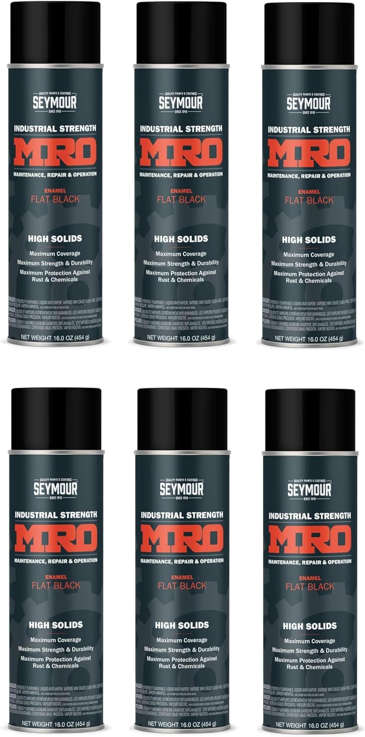 MRO 620-1433 Industrial-Grade High Solids Spray Paint—Flat Black (16 oz, 6-Pack) | High Solids Protective Coating for Maintenance, Repair & Operations