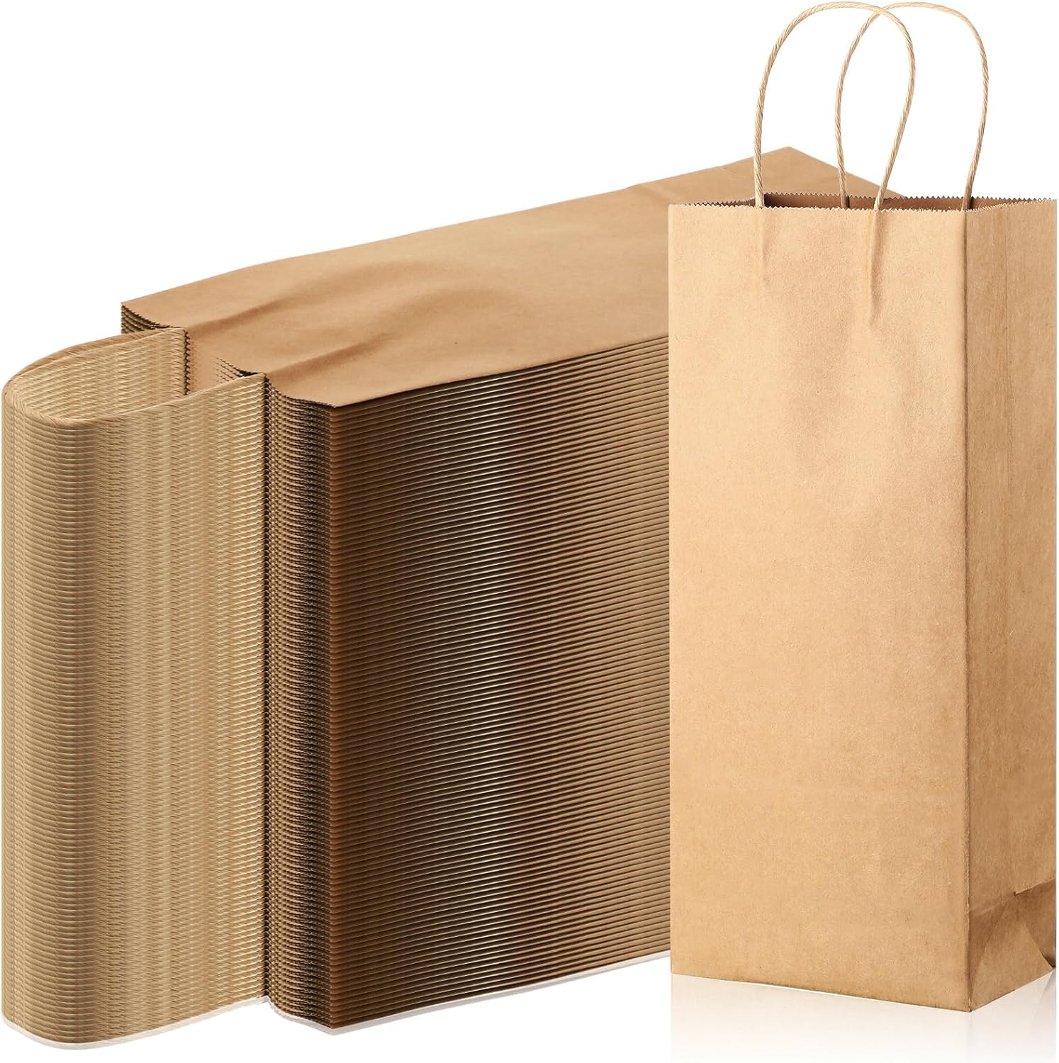 Yexiya 300 Pcs Paper Wine Bags Bulk with Handle Wine Kraft Bags for Bottles Gifts Wedding Christmas Birthday Housewarming Party (6 x 3 x 13 Inch,Kraft)