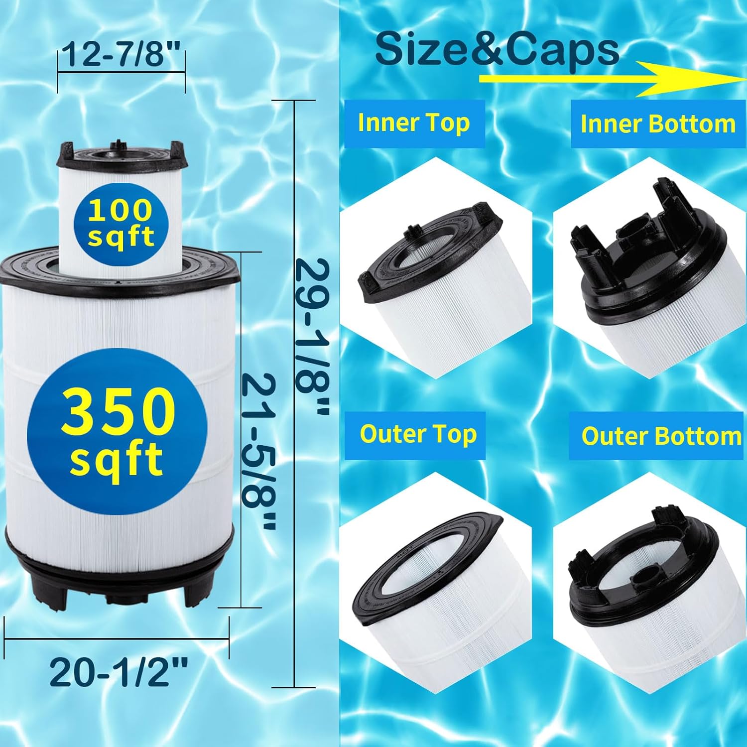 Savener® S8M150 System 3 Inner and Outer Cartridge, Replacement for Sta-Rite System 3 S8M150, 170147, 25022-0203s-25021-0202s, SR450 Swimming Pool Filter Cartridge, 450 Sq. Ft