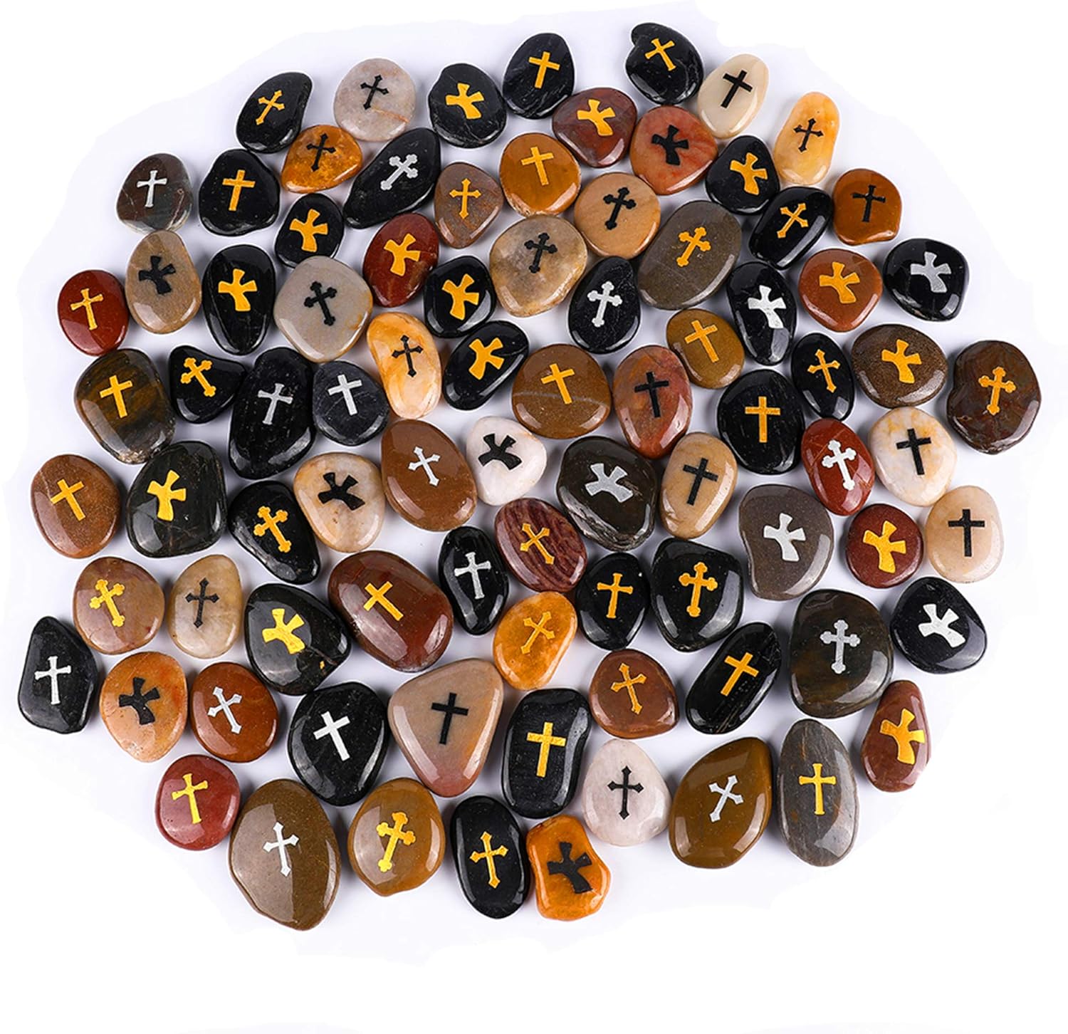ROCKIMPACT 100PCS Cross Engraved Rocks Inspirational Stones Clinging Cross Heavenly Blessings Gifts Faith Stones Novelty Gratitude Rocks Healing Prayer Stones Encouragement Rocks Wholesale, 2