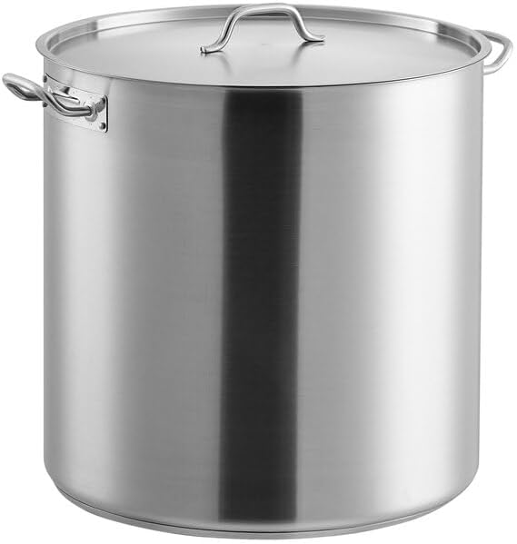 SS1 Series 100 Qt Heavy-Duty Stainless Steel Stock Pot with Aluminum-Clad Bottom, Silver, NSF Listed, Induction Ready, with Cover, 20.1x18.1 Inches