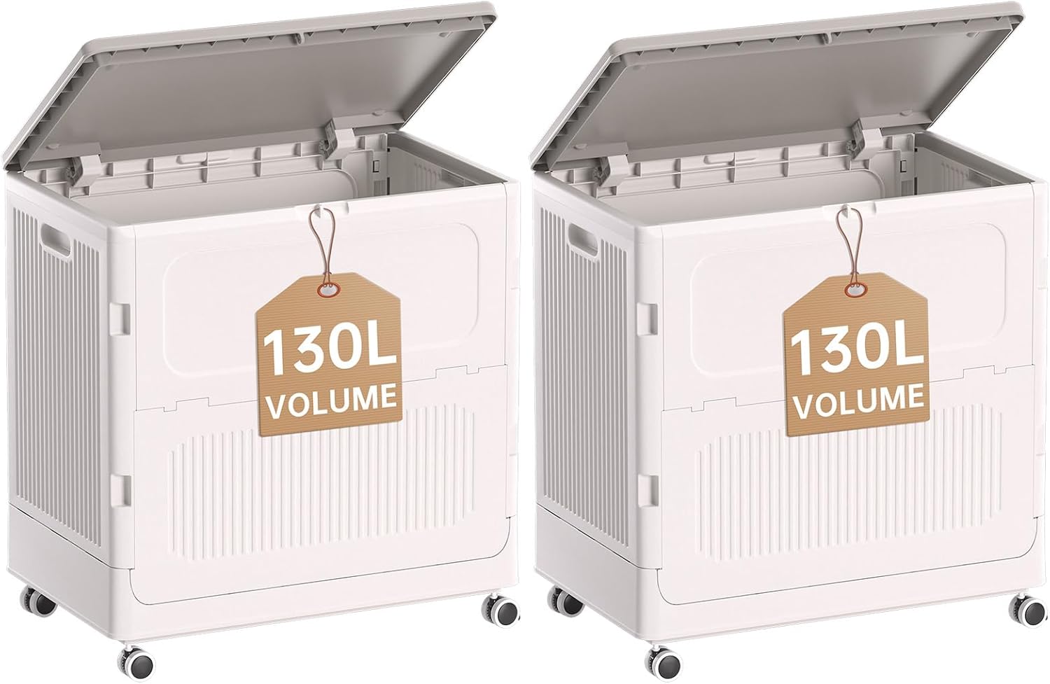 HAIXIN HOME Rolling Laundry Hamper with Lid, 130L Large Clothes Hampers for Laundry, Plastic Collapsible Laundry Baskets with Wheels and Lid, Install-Free & Easy to Transport to Laundry Room (2 Pack)