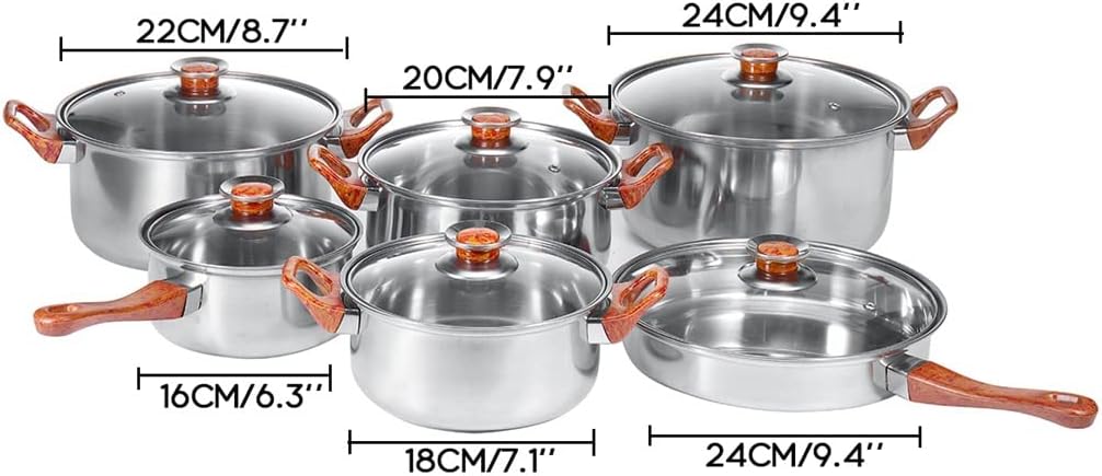 Stainless Steel Pots And Pans Set Kitchen Utensils Set With Soup Pot Pan Frying Pan With Lid 12 Pieces