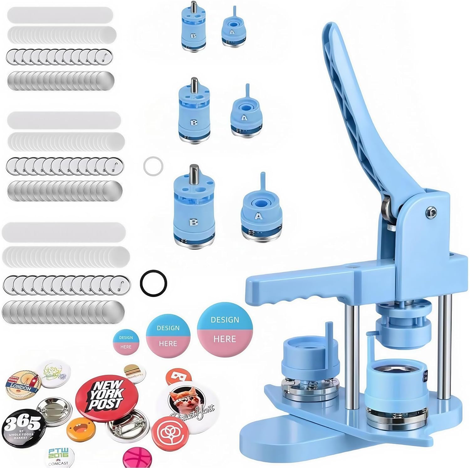 Mryitcal Button Maker Machine Multiple Sizes, 1''+1.25''+2.25'' Pin Maker Button Press Kit W/300 Sets Metal Pinback Button Making Supplies,Pin Badge Machine for DIY Photo Badge, Party Favors