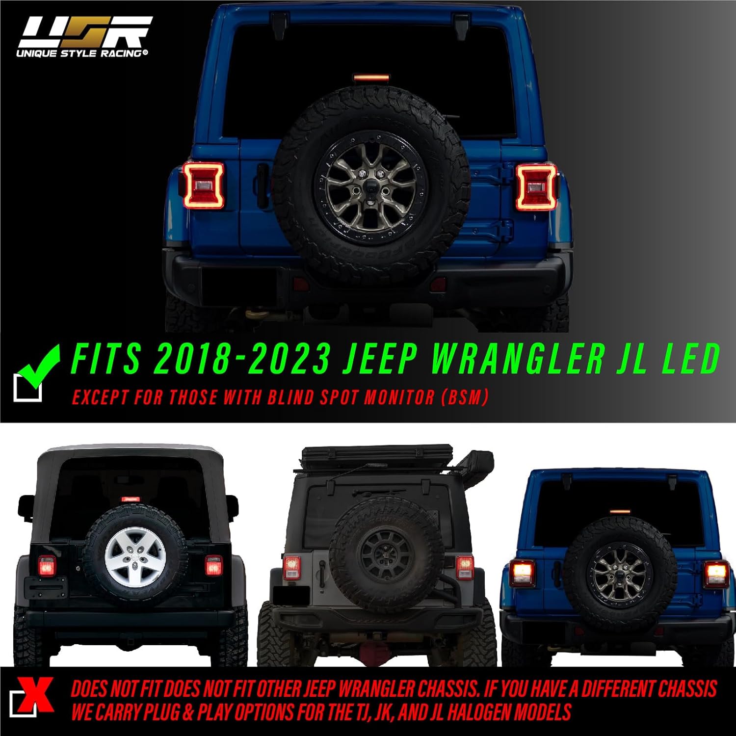 USR 2018+ JL WRANGLER Spare Tire 3rd Third Brake SWITCHBACK Red/White LED HALO Wheel Light Compatible with 2018-2024 Jeep Wrangler JL w/OEM LED Tail Models (Plug & Play, Running+Brake+Reverse)