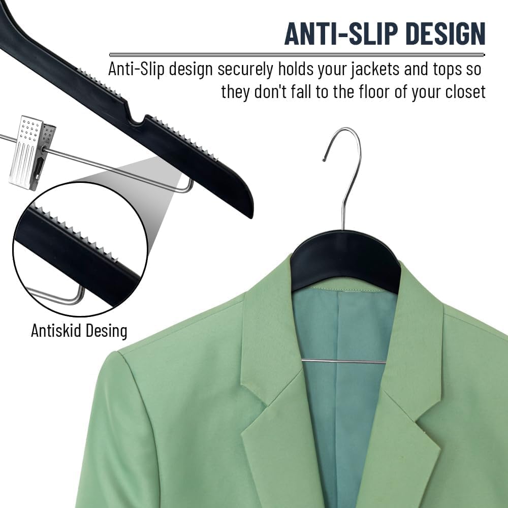 All Hung Up Hangers Slim Plastic Hangers with Clips (Black, 24pk)