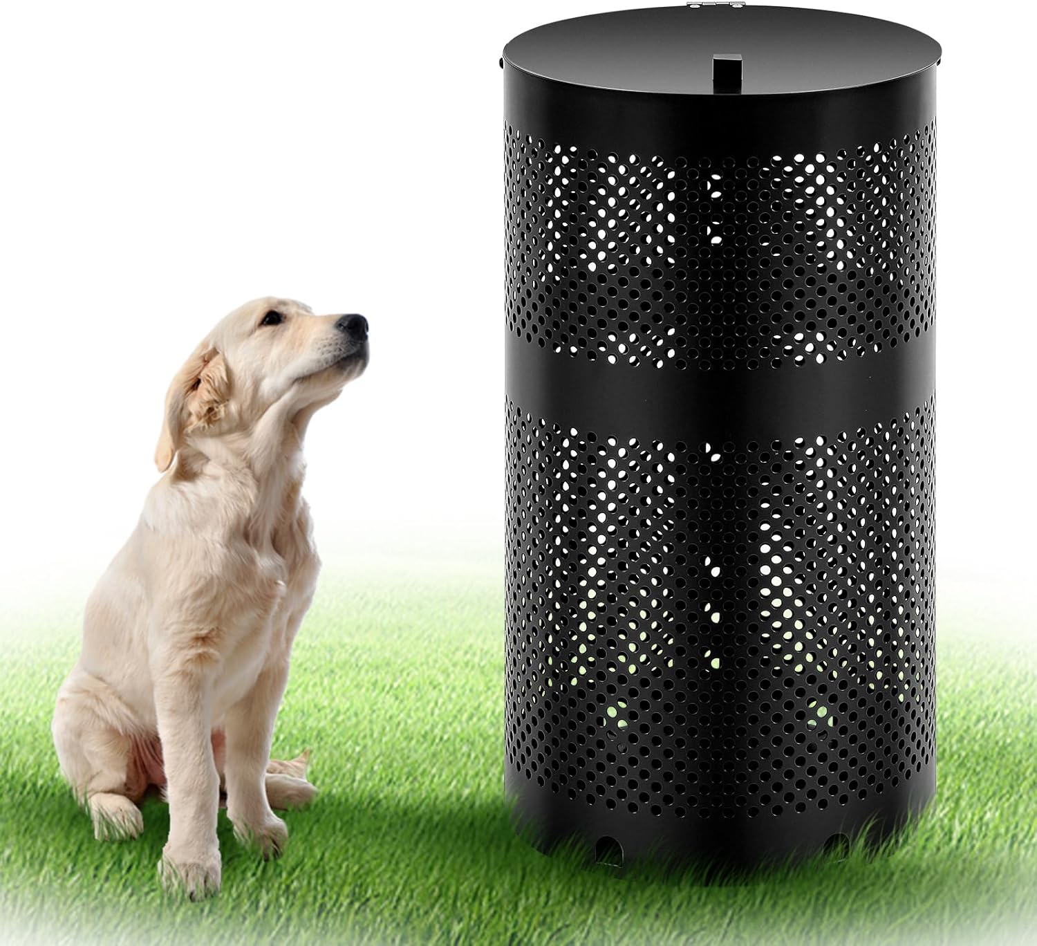 Round Outdoor 10 Gallon Capacity Trash Can with Lid for Dog Waste Station - Rust Free UV Powder Coated - Designed to Mount on Any Post or Wall(Green)