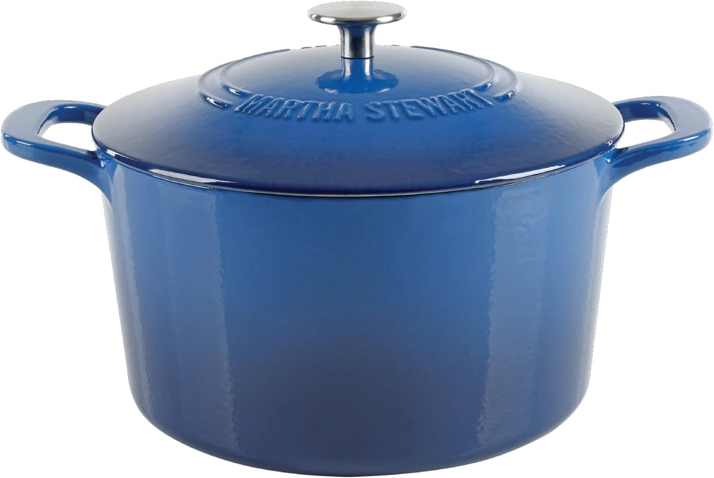 MARTHA STEWART Gatwick 7 QT Enamel Cast Iron Dutch Oven Pot with Lid, Classic Blue