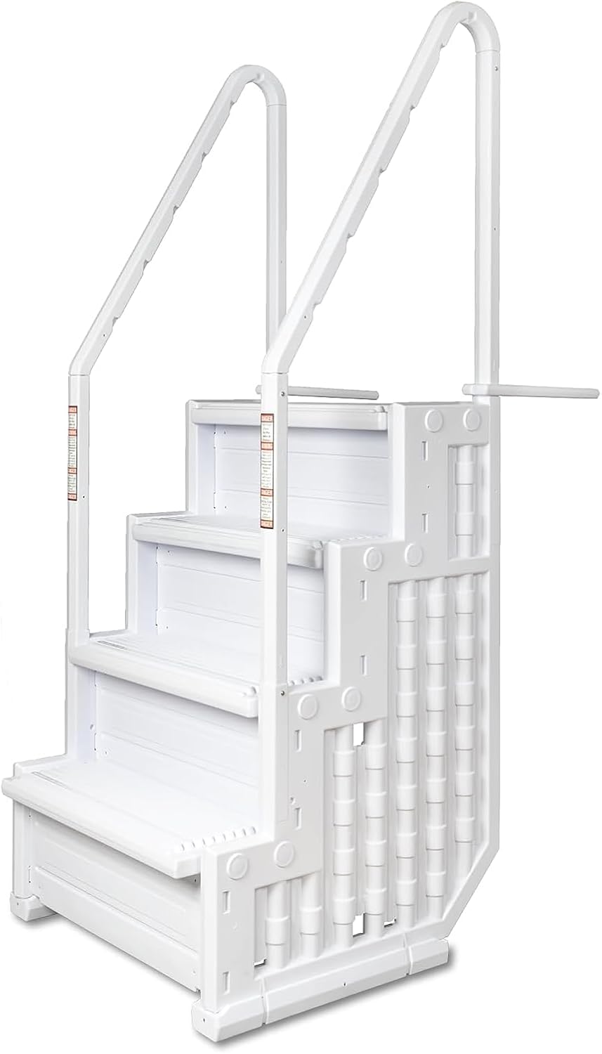 Poolzilla Premium Pool Step Ladder for Above Ground Pools - Deck Mounted Ladder w/Double Handrails - for 48’’ to 54’’ in. Above Ground Pools
