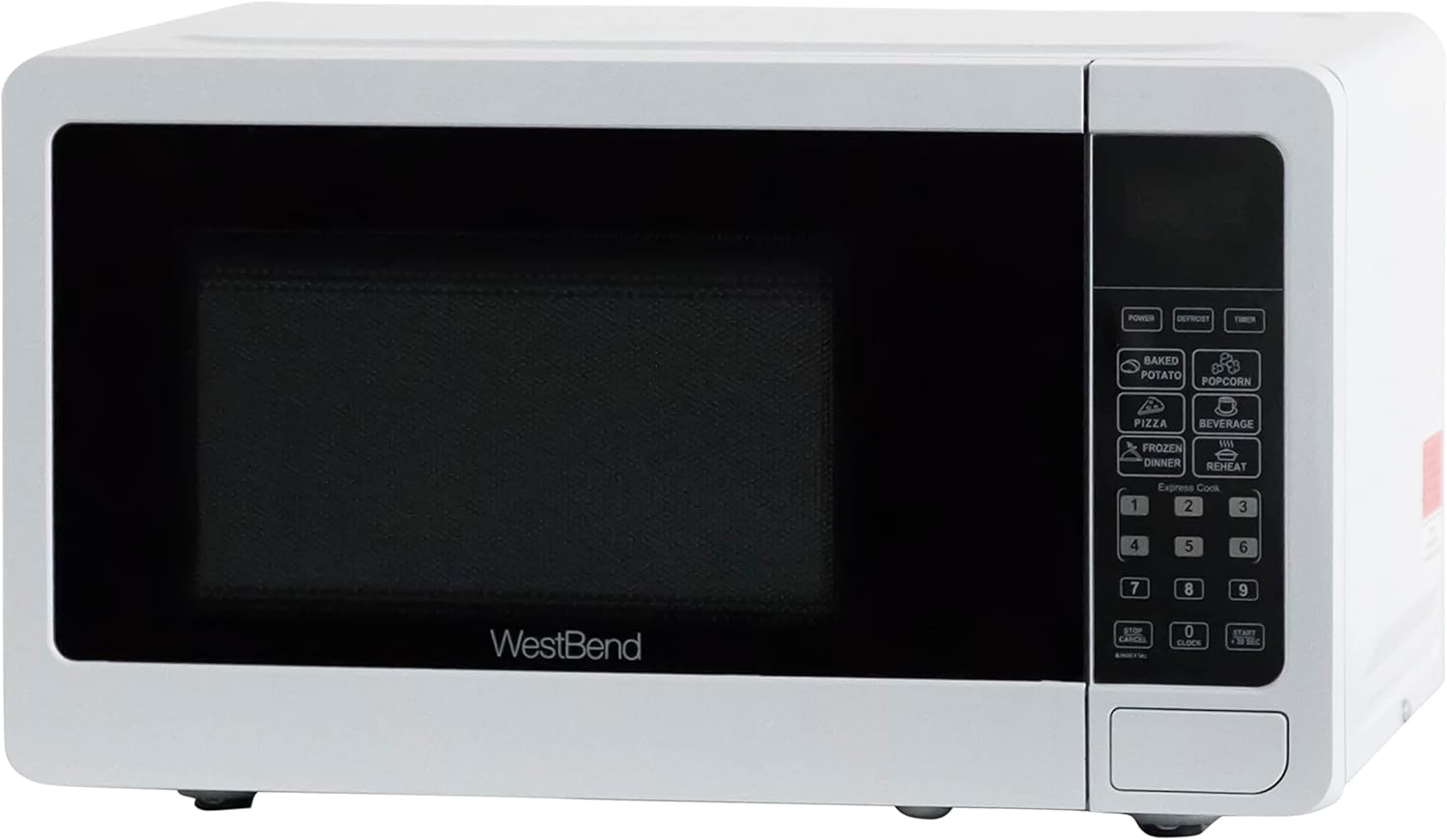 West Bend WBMW71W 0.7 Cu. Ft. Countertop Microwave Oven 700W with 6 Pre-Programmed Cooking Settings, Speed Defrost, Electronic Control Panel, Rotating Glass Turntable, Add 30 Seconds Button, White