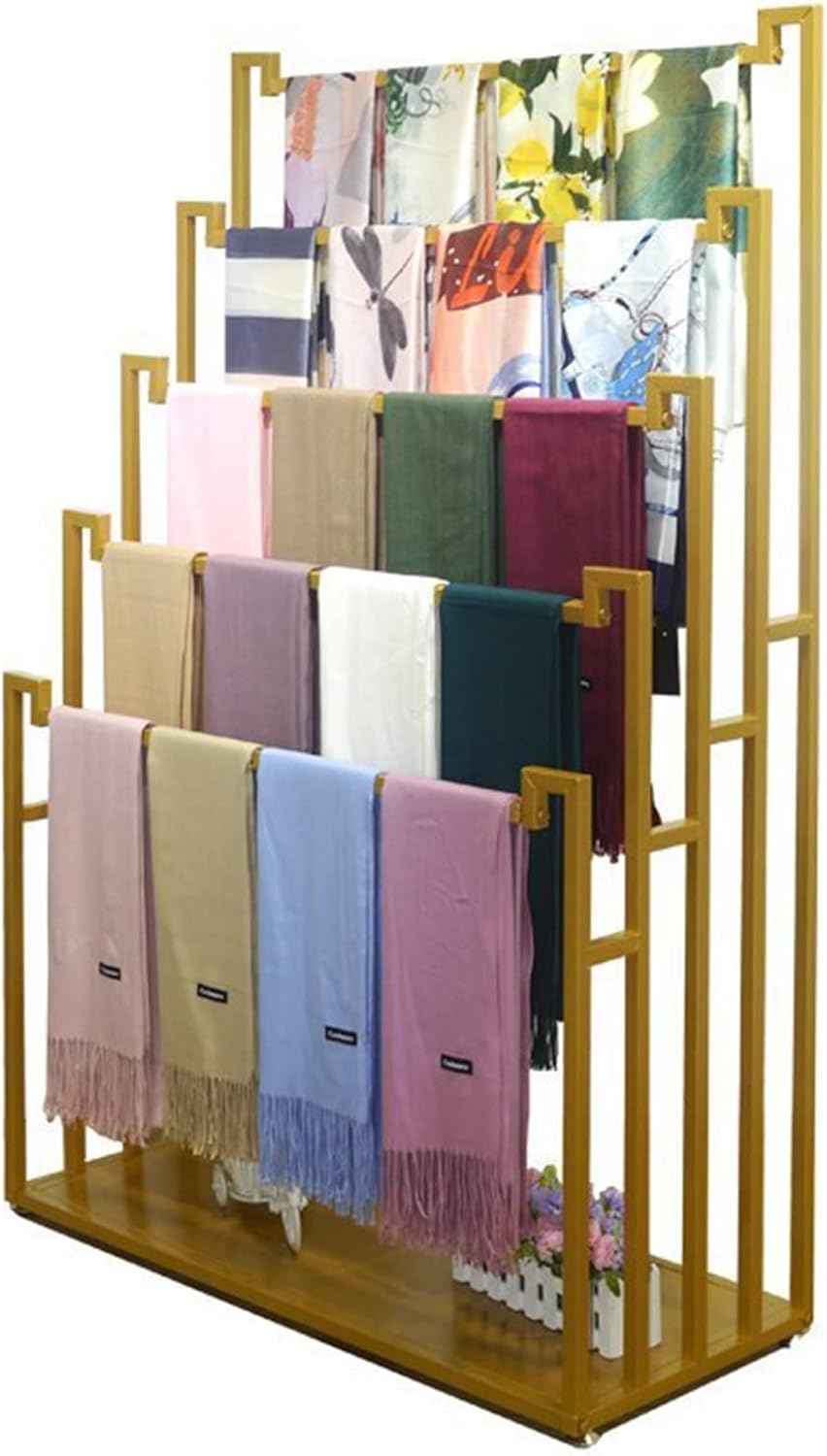 Floor Standing Scarf Display Stand, Metal Freestanding Scarf Holder Organizer, Towel Rack for Commercial Clothing Retail Store Sheets Suit Pants (Color : Gold, Size : 80X40X150CM)