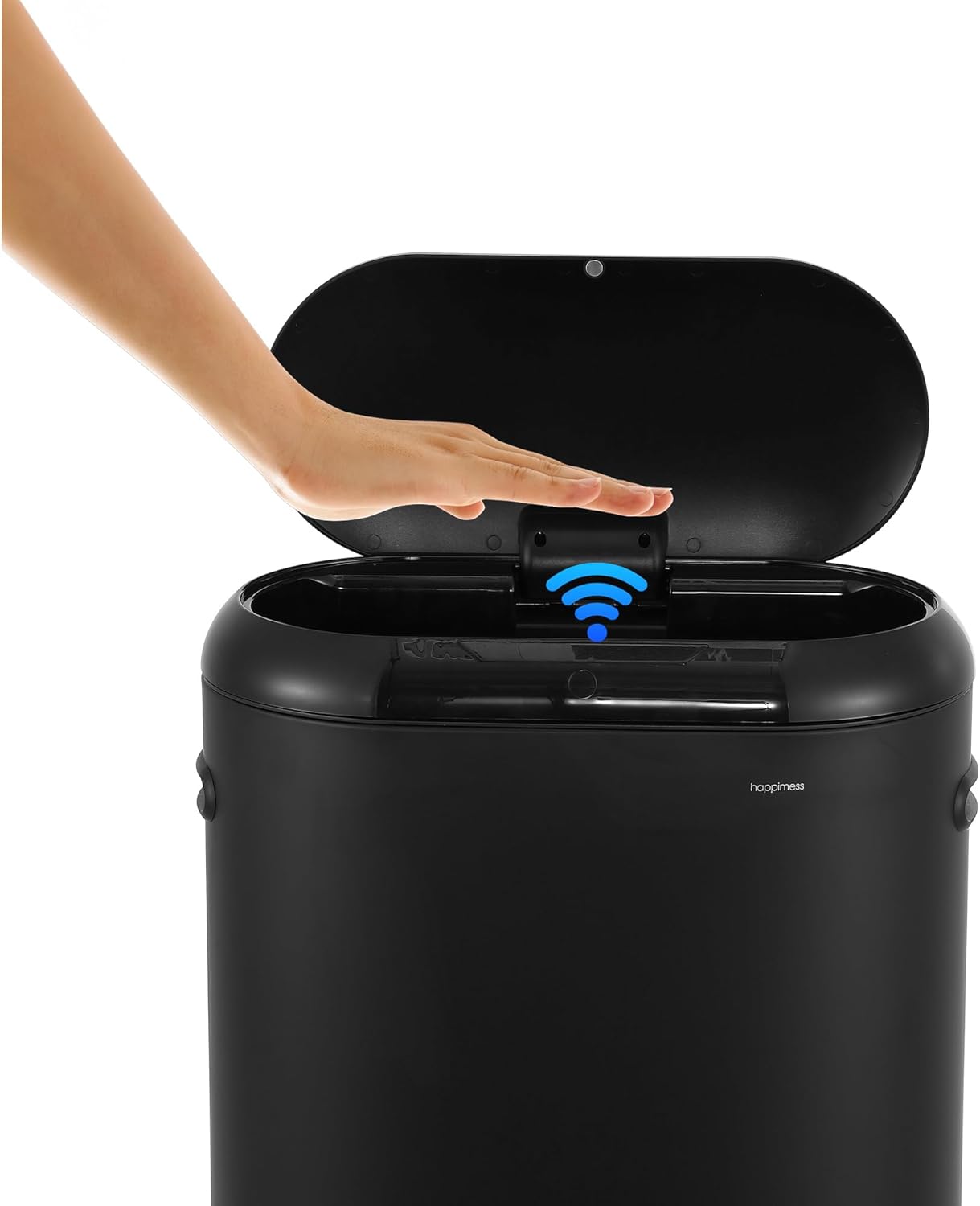 happimess HPM1016A Robo Kitchen 13.2-Gallon Slim Oval Motion Sensor Touchless Trash Can with Touch Mode, Fingerprint Resistant, Modern, Minimalistic for Kitchen, Office, Bathroom, Platinum Silver