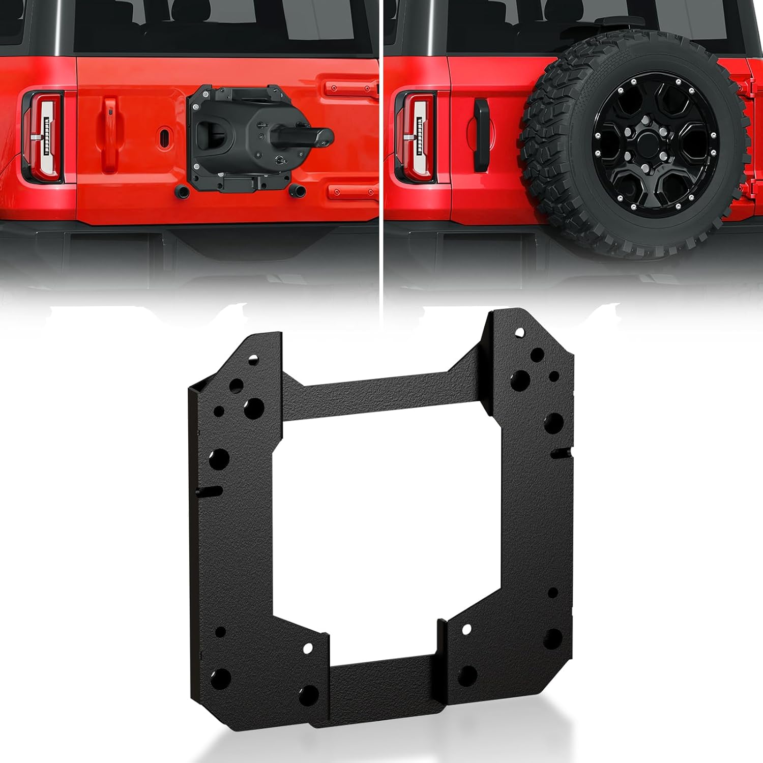 Adjustable Spare Tire Carrier up to 40 inches Compatible with 2021 2022 2023 2024 2025 Ford Bronco Heavy Duty Spare Wheel Lift Holder Base Rack Mount Relocation Elevation for 2/4 Doors (Black)