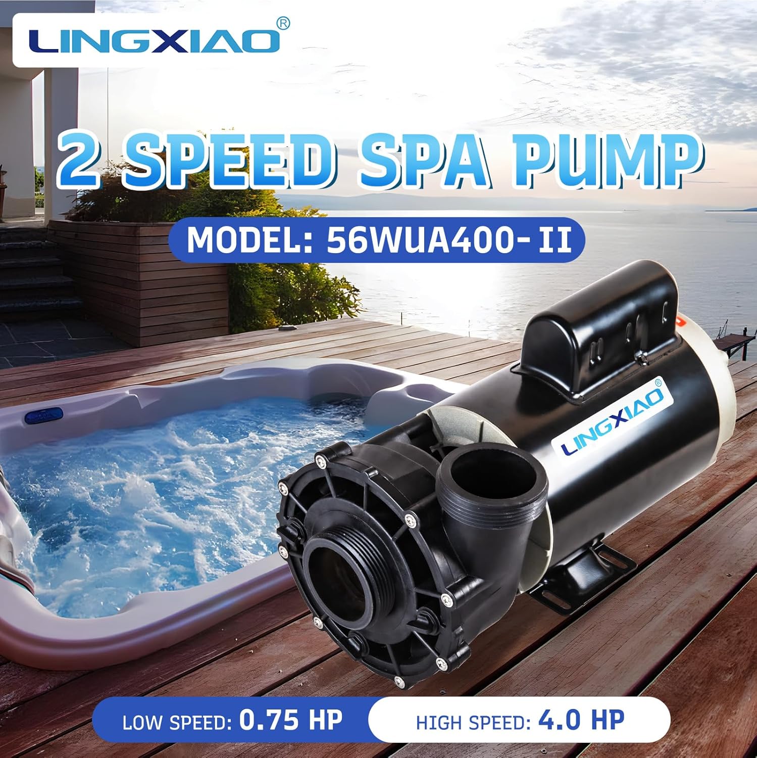 SPA Pump, 4HP Hot Tub Pump - 2 Speed LX SPA Pumps Motor 220-240V, 2
