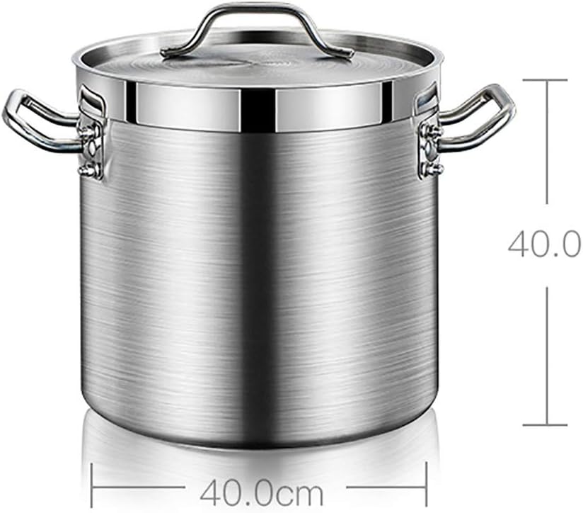 Large Food Grade 304 Stainless Steel Soup Kitchen,Large Commercial Soup Kitchen,3-Layer Composite Bottom,20-50cm (Silver-36cmx36cm
