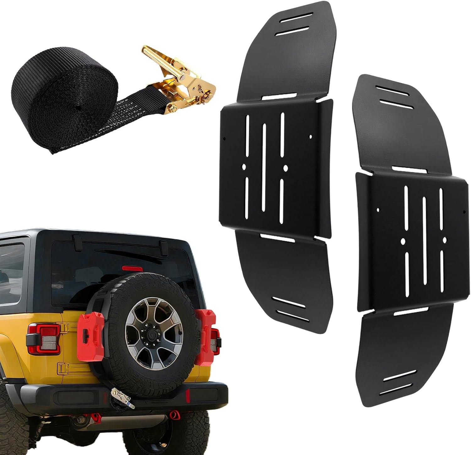 2 Pack Heavy Duty Spare Tire Mount, Quick Release Fuel Can Spare Tire Mount Bracket with Ratchet Strap for 30” - 40” Diameter Tires, Spare Tire Accessory Bracket for Off-Road