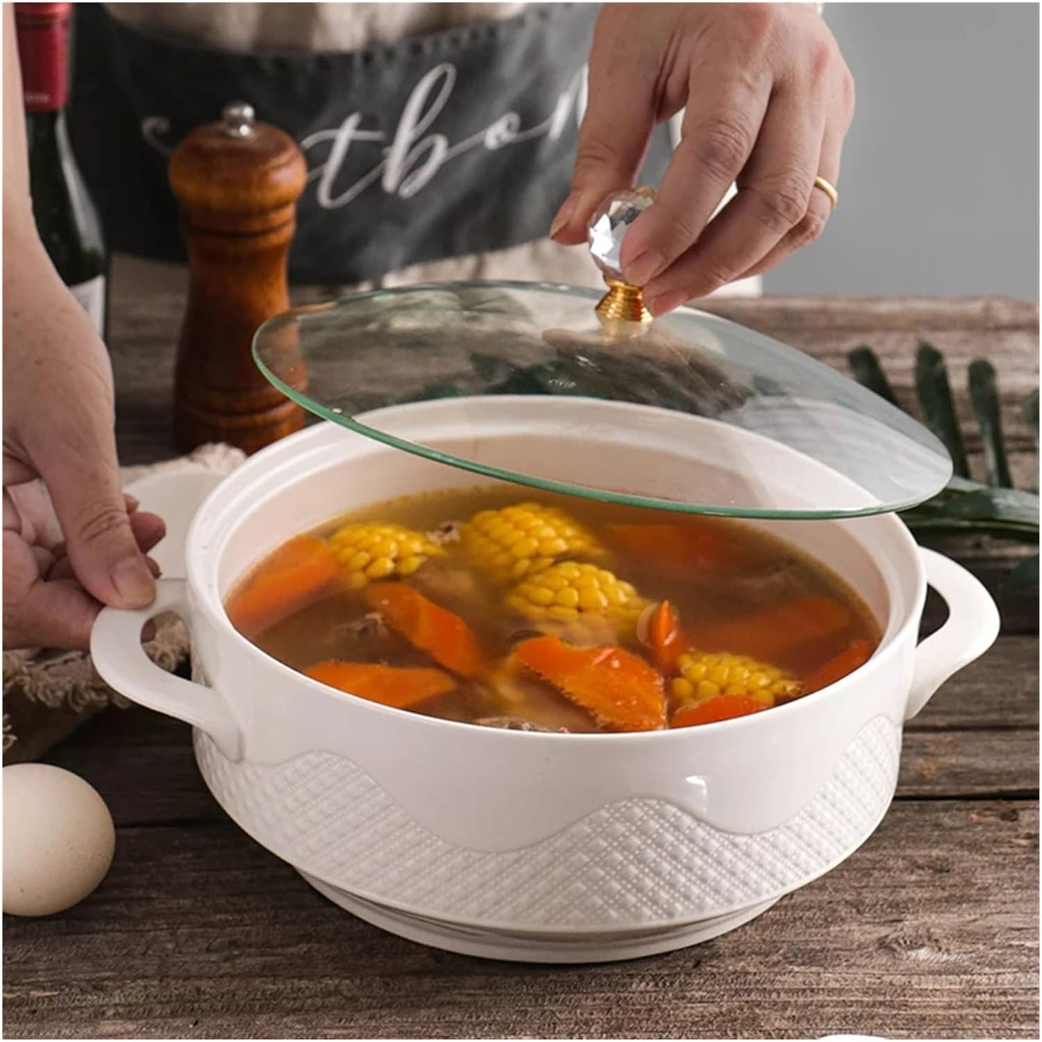 Home Creative Ceramic Handle Salad Fruit Soup Bowl With Lid Anti-scalding Noodle Rice Food Pot Dessert Breakfast Oat