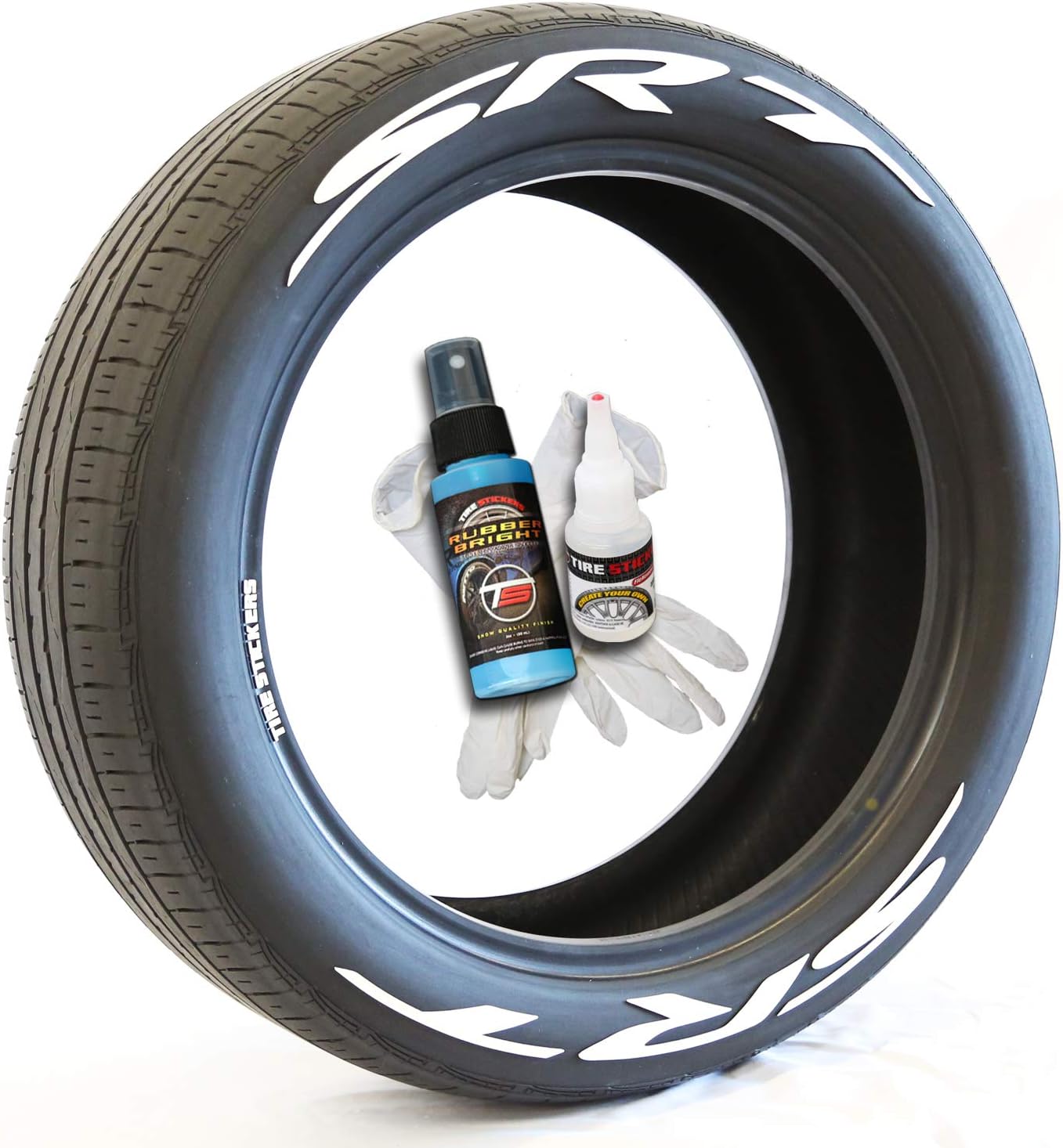 Tire Stickers SRT Logo - Dodge SRT Tire Lettering Add-On Accessory - Easy DIY with 2oz Touch-Up Cleaner / 14-16 Inch Wheels / 1.25 Inches/White / 4 Pack