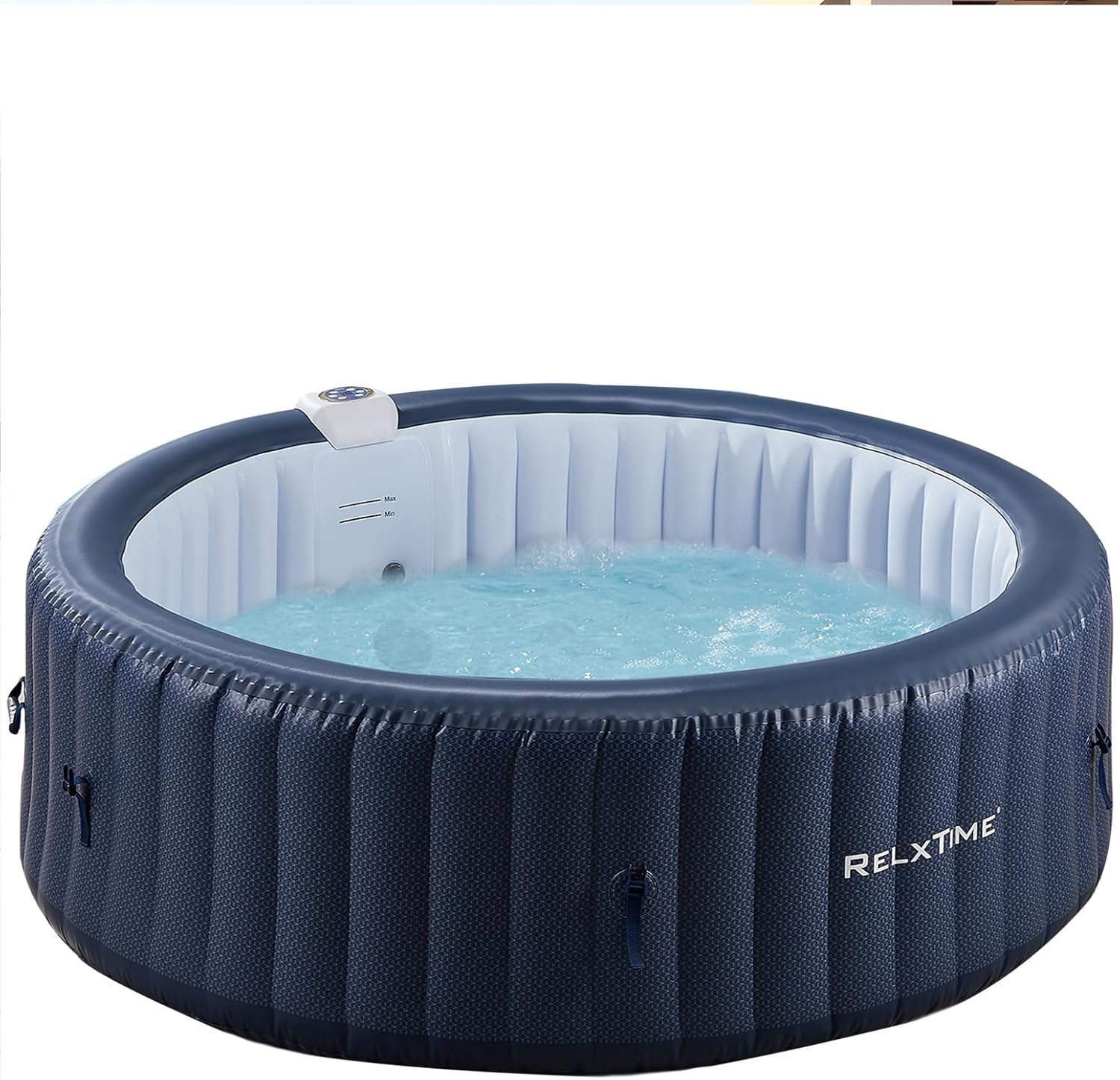 Inflatable Hot Tub 4-6 Person Outdoor Spa, Portable Blow Up Hottub with 130 Air Jets, Built in Heater Pump, Cup Holder, 2 Filters, Blue