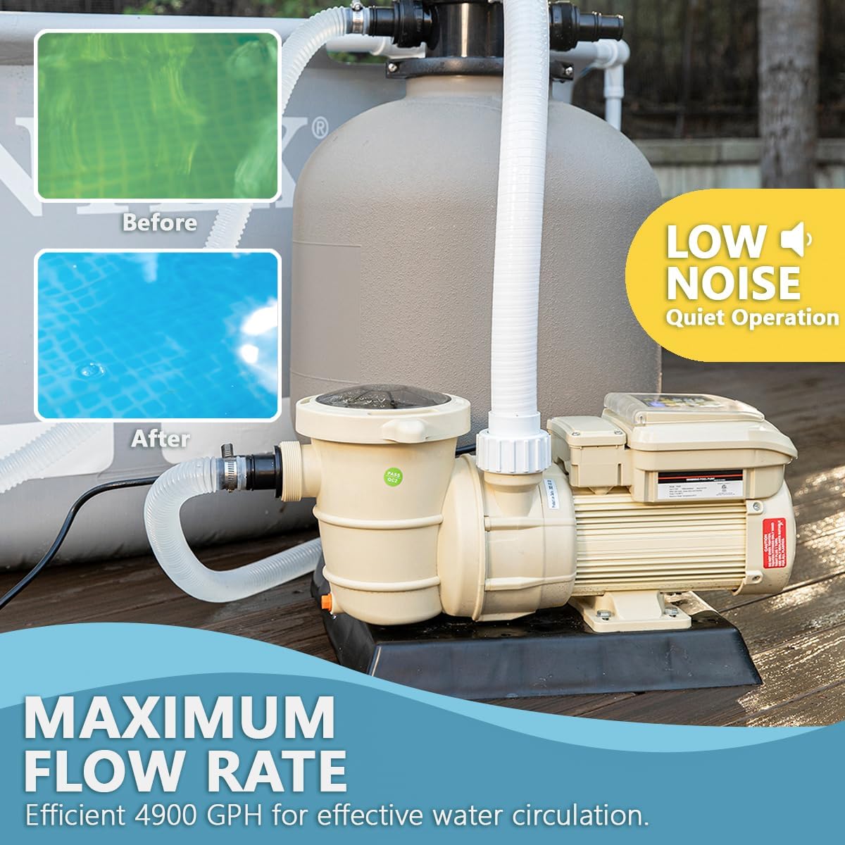 XtremepowerUS 1.5HP Variable Speed Whisper Above Ground Swimming Pool Pump, 1.5