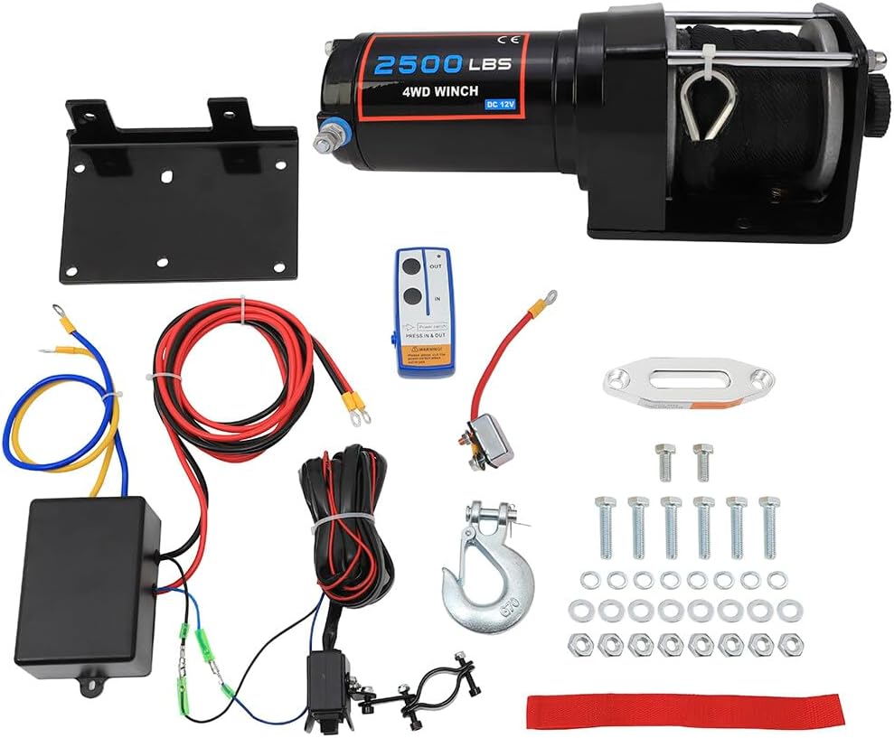 ECCPP 2500 lb ATV/UTV Winch Synthetic Rope Kits, 12V Winch with Wireless Remote for Off Road Trailer Boat RV Towing Winches, Winch with Mounting Plate and Wired Remote