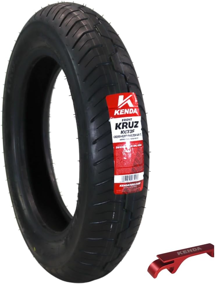 Kenda Kruz K673F 130/90-16 (72H) Front Motorcycle Tire - Bias Ply, Tubeless, DOT Approved, High-Mileage Cruiser Tire with Excellent Wet Grip and Stability, (130-90 16 72H) Includes Kenda Keychain