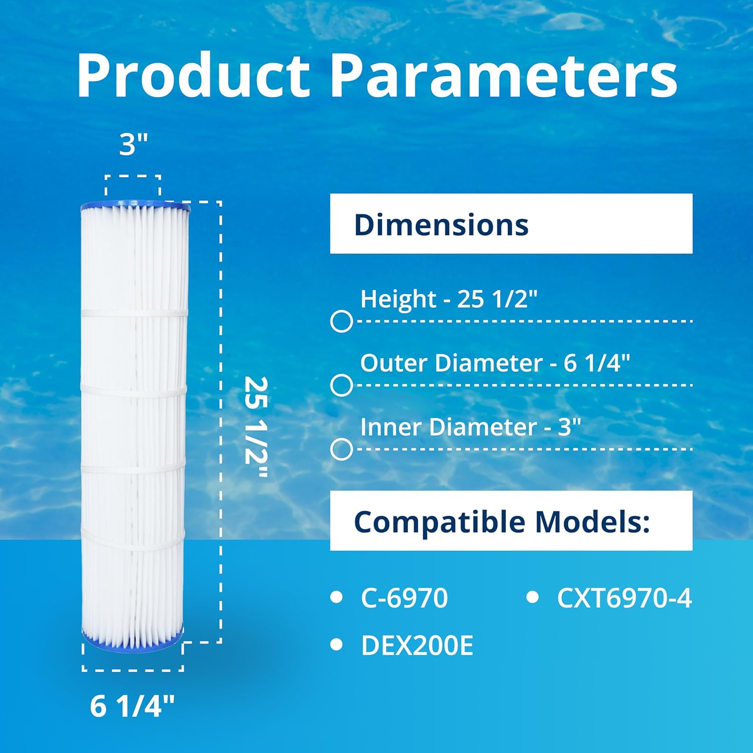 DPM Hayward Quad DEP Cartridge Replacement Set Pool Filter Pleated Element DEP 80 Series for DEP 500 Series| 4 Pack Made in USA | Replacement for C-6970 DEX200E (80 Sq Ft (25 1/2