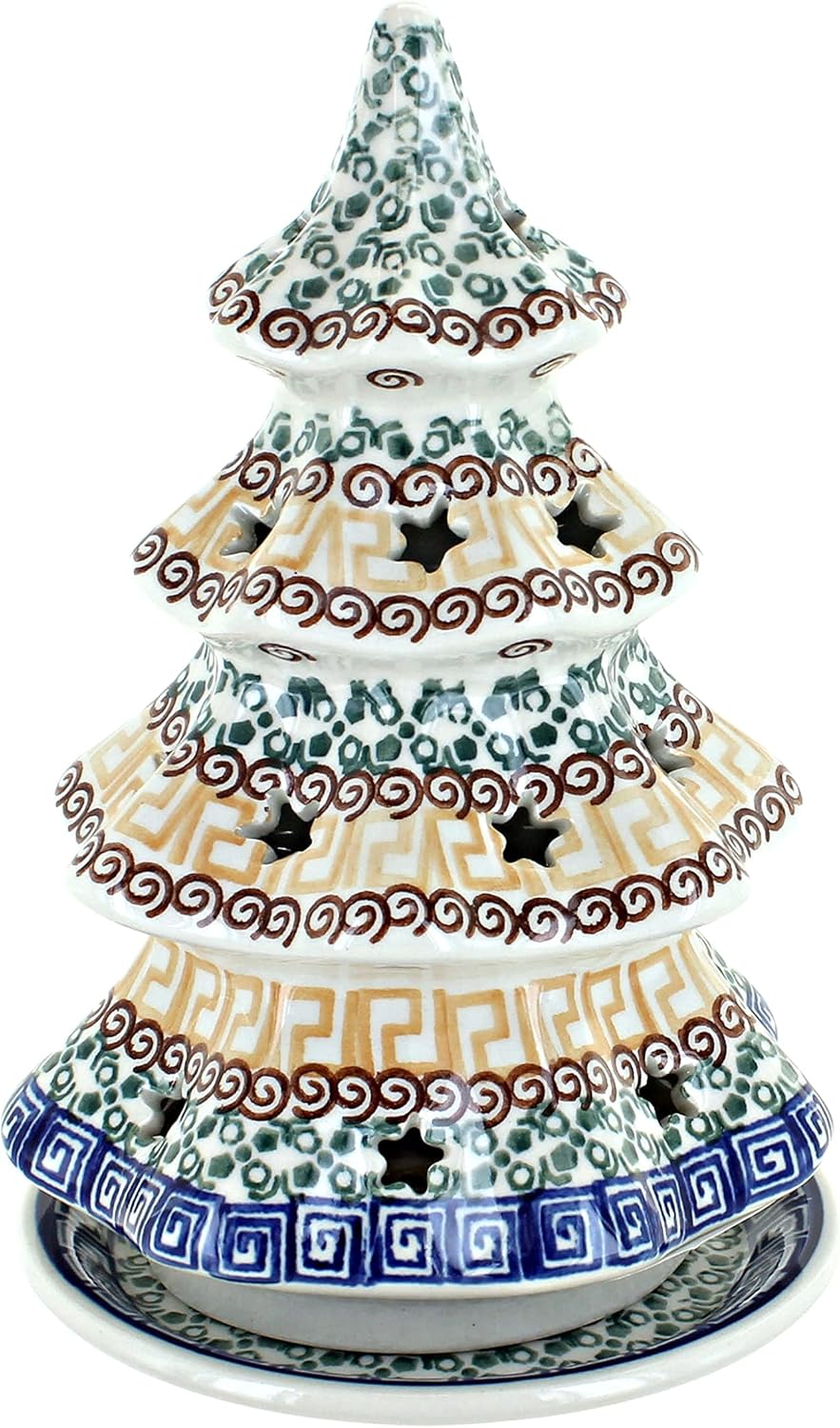 Blue Rose Polish Pottery - Brown Athena Large Christmas Tree Luminary - 8