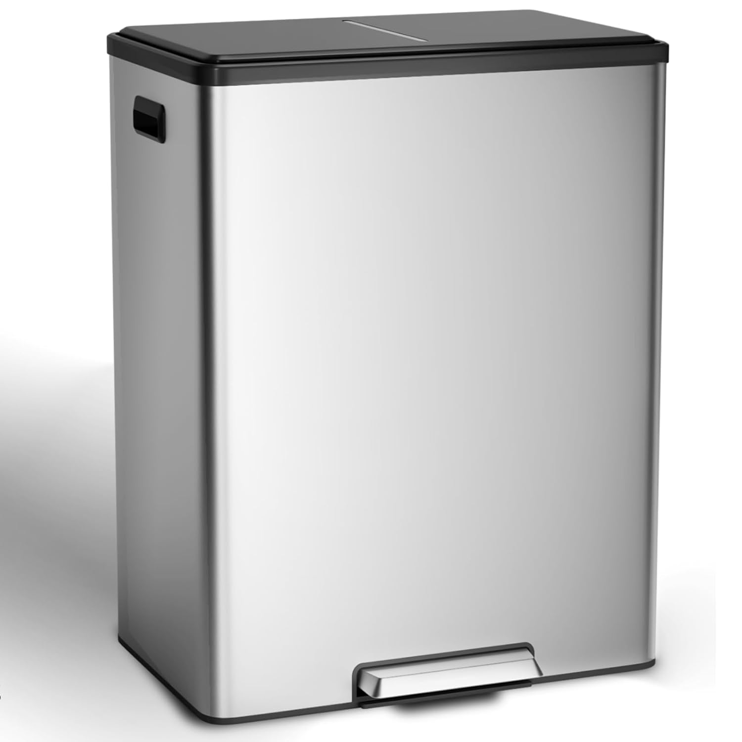 GAOMON Kitchen Dual Trash Can and Recycling Bin, 2 x 8 Gallon Stainless Steel Trash Can, 60 Liter, Removable Inner Bin and Soft Close Lid, Suitable for Home, Office, Business - Silver