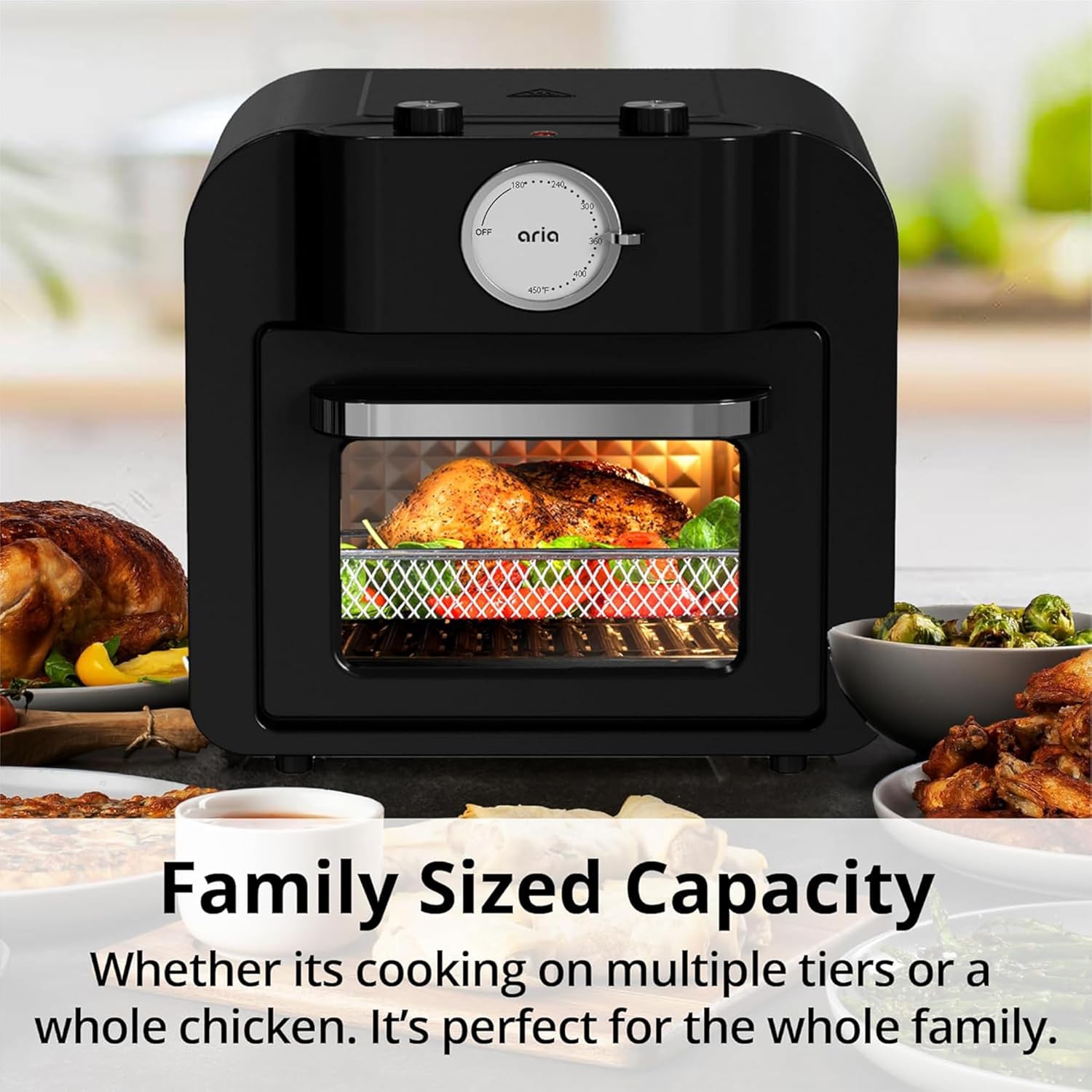 Aria Retro 17Qt Air Fryer Oven: 4-in-1 Functionality, Bake, Fry, Roast & Grill Complete with Air Fryer Basket & Mesh Trays, Compact