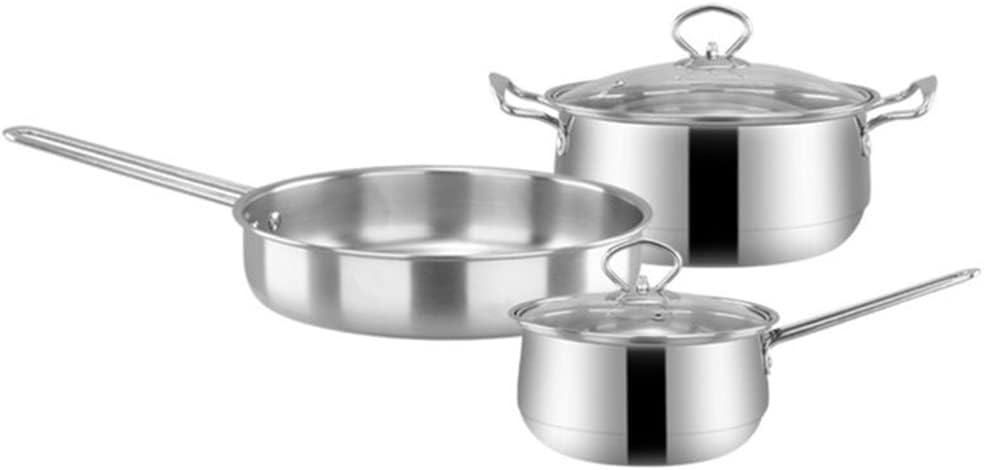 3 Piece Stainless Steel Cookware Set Pan Frying Pan Soup Pot Milk Pot Induction Cooker Set Home Cooking