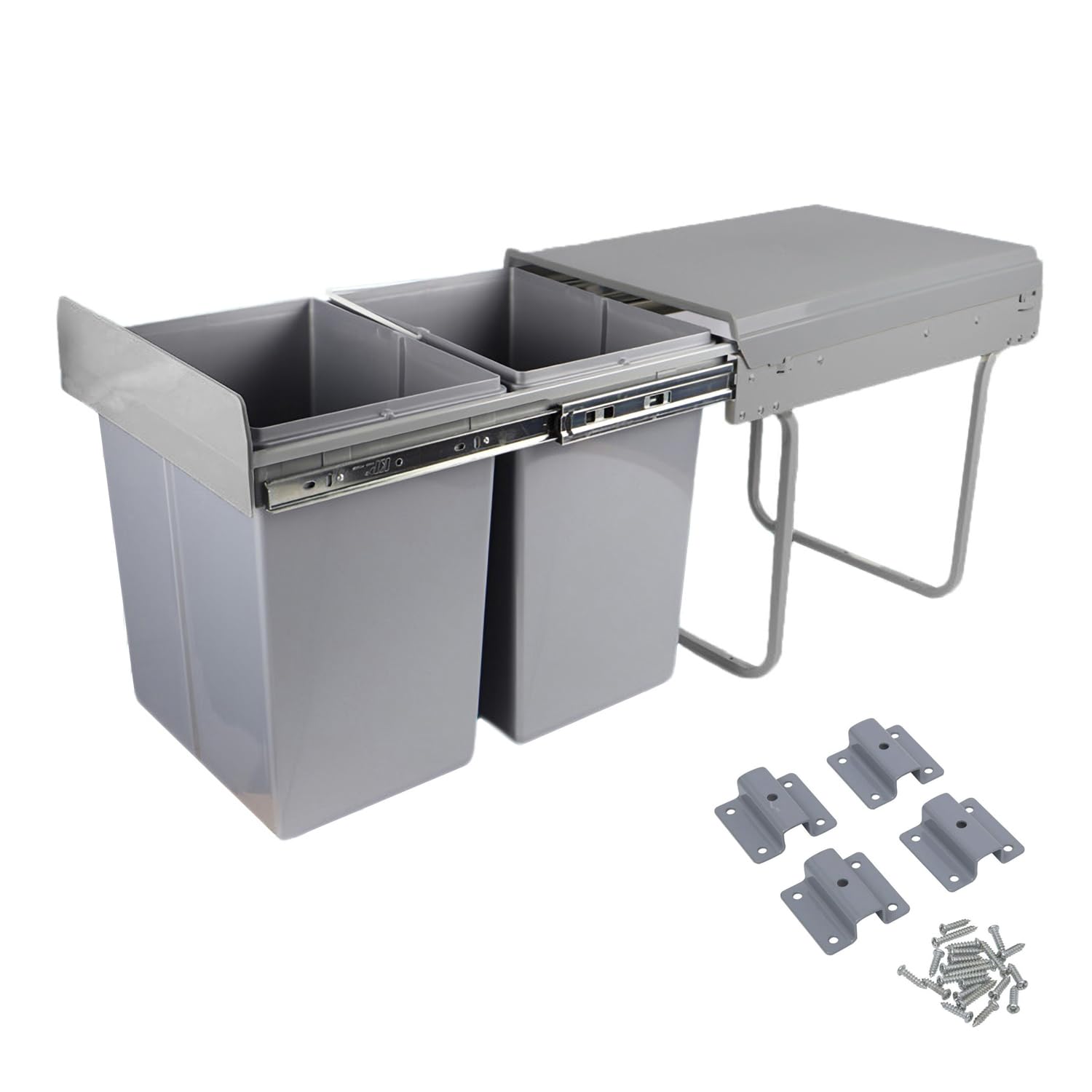 MYOYAY 40L Pull Out Dual Trash Can 2 x 21 Quart (42 Qt) Under Cabinet Double Recycling Trash Can with Lid Kitchen Waste Bin Container Sliding Out Under Counter Garbage Can, 40 Liters