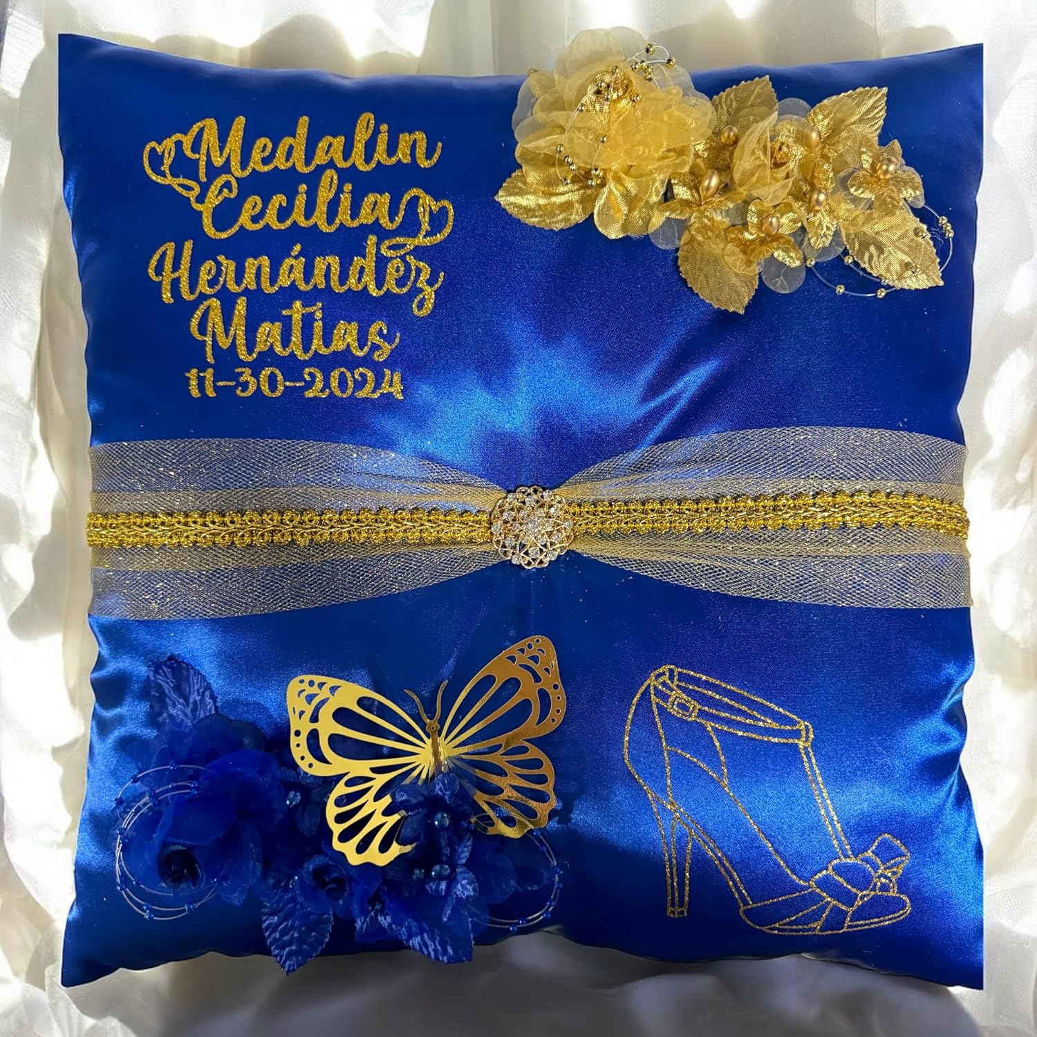 Quinceanera Shoe Pillow- Blue. Handmade & Personalized for You.