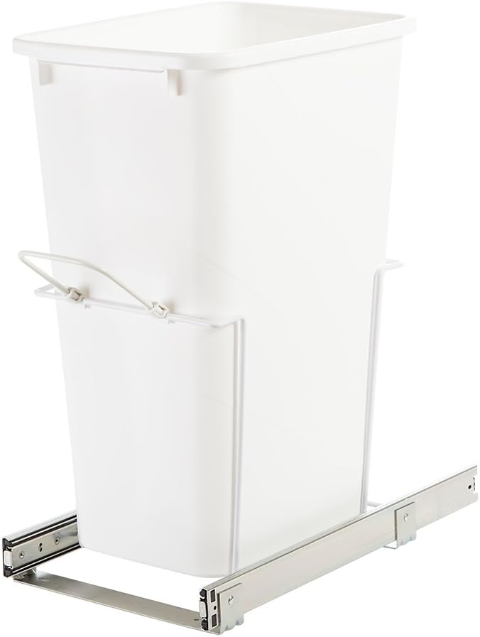 Knape & Vogt SBM12-1-50WH in-Cabinet Bottom Mount Pull Out Trash Can, 22.88