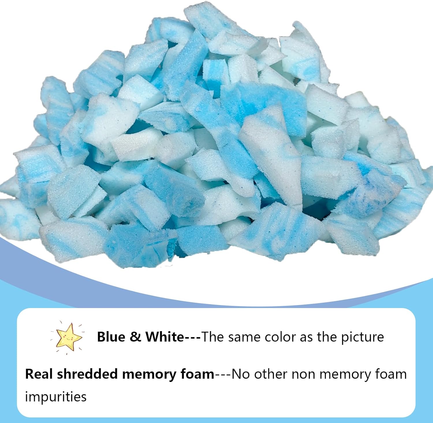 Bean Bag Filler, 30 Pounds Comfortable and Soft Shredded Memory Foam Filling with Gel, Blue & White BeanBag Stuffing for Various Pillows/Punching Bag/Couch Cushions/Pouf/Dog Bed