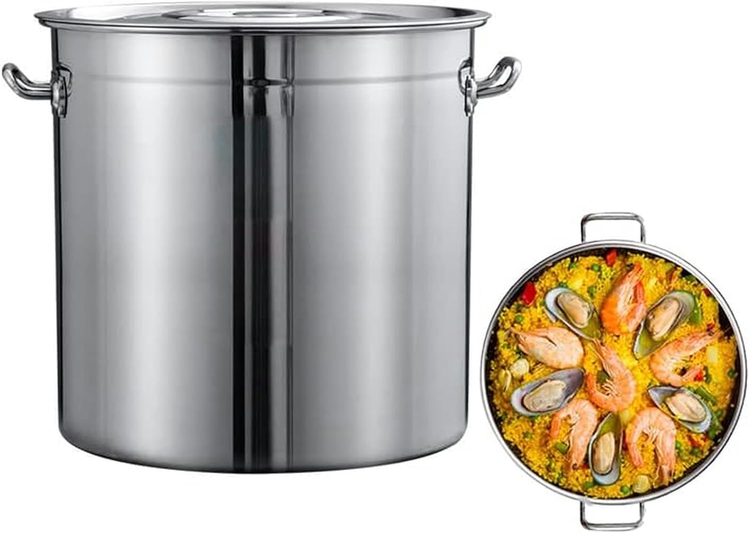 Commercial Large Stainless Steel Stockpot Turkey Deep Fryer Pot Seafood Crawfish Steamer Soup Bucket w/Strainer Basket, Lid and Welded Handles for Outdoor and Home,70L(50L)