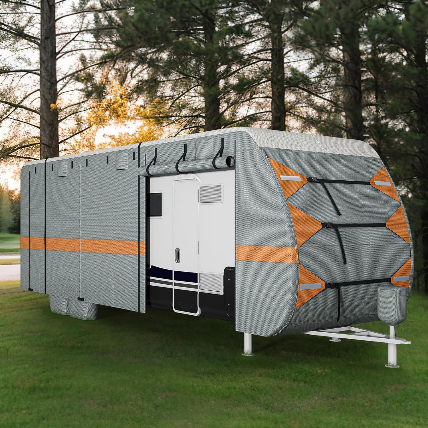 YITAHOME 18-40FT 7-Layers Travel Trailer Cover, RV Cover Camper Cover Super Thick Waterproof Windproof Anti-UV Rip-Stop Motorhome Covers with 2 Long Straps 4 Tire Covers Tongue Jack Cover