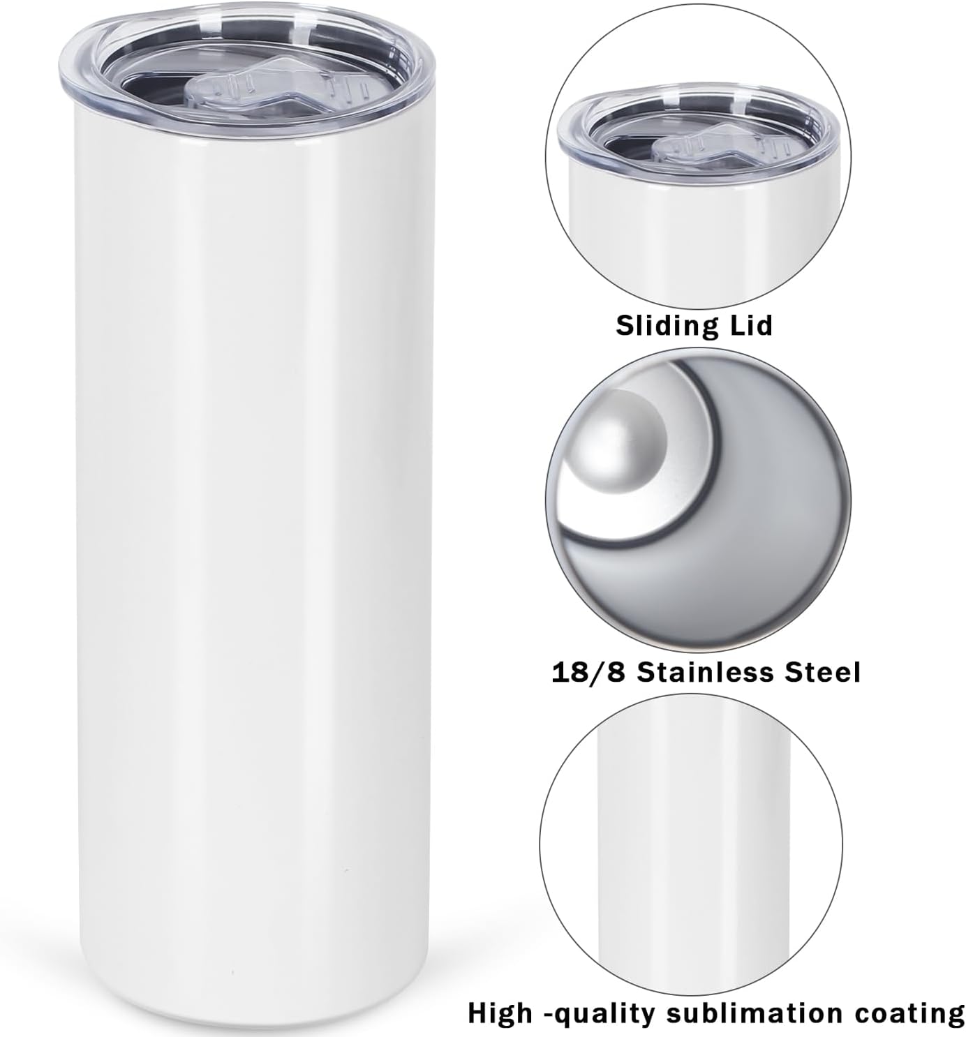 20 oz Sublimation Tumblers Blanks Skinny White, 25 Pack Stainless Steel Double Wall Insulated Straight Sublimation Cups with lid and strawfor Tumbler Heat Press Machine Sublimation Print