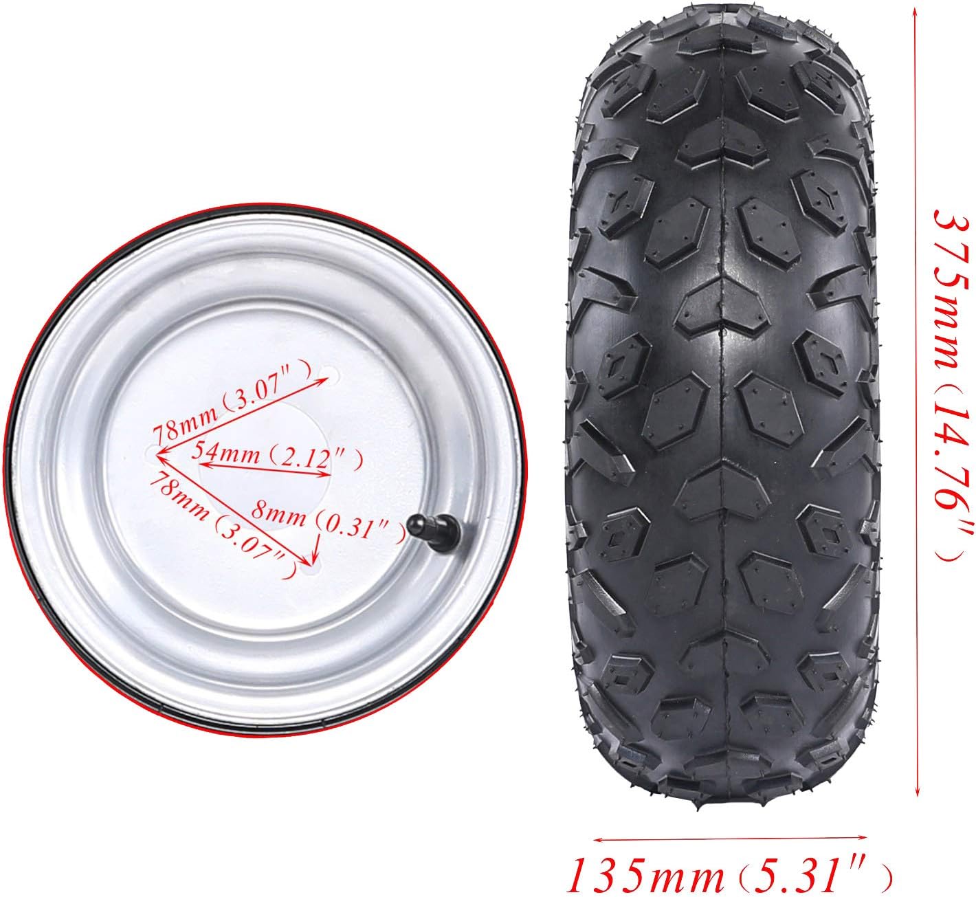 Set of 2 ATV Go Kart Tire 145/70-6 With Rim Tubeless 4PR
