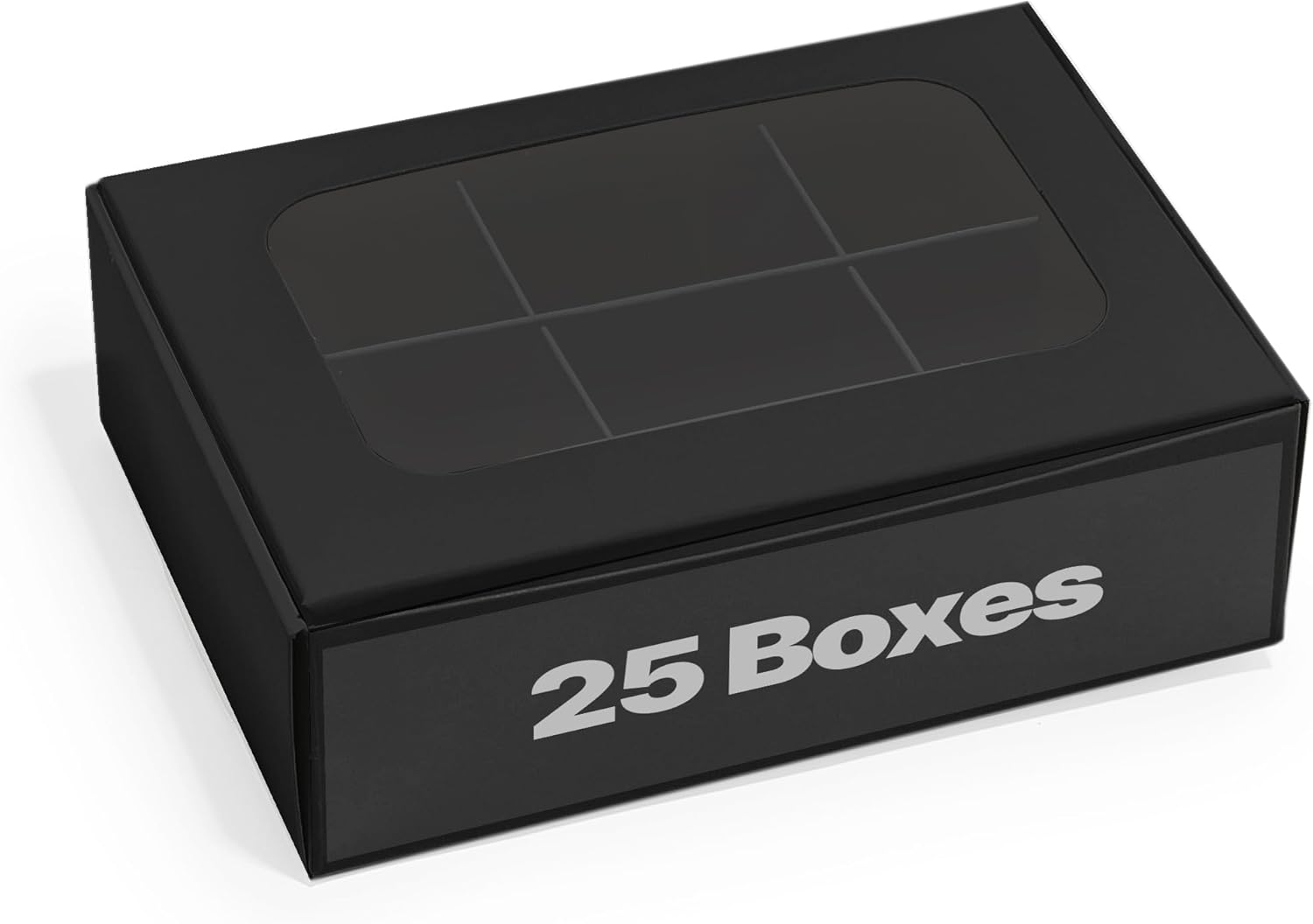 Mini Truffle Boxes - Black | VERY SMALL for 6 Treats - Window and Dividers | 5 x 3.5 x 1.57 Inches | Pack of 100