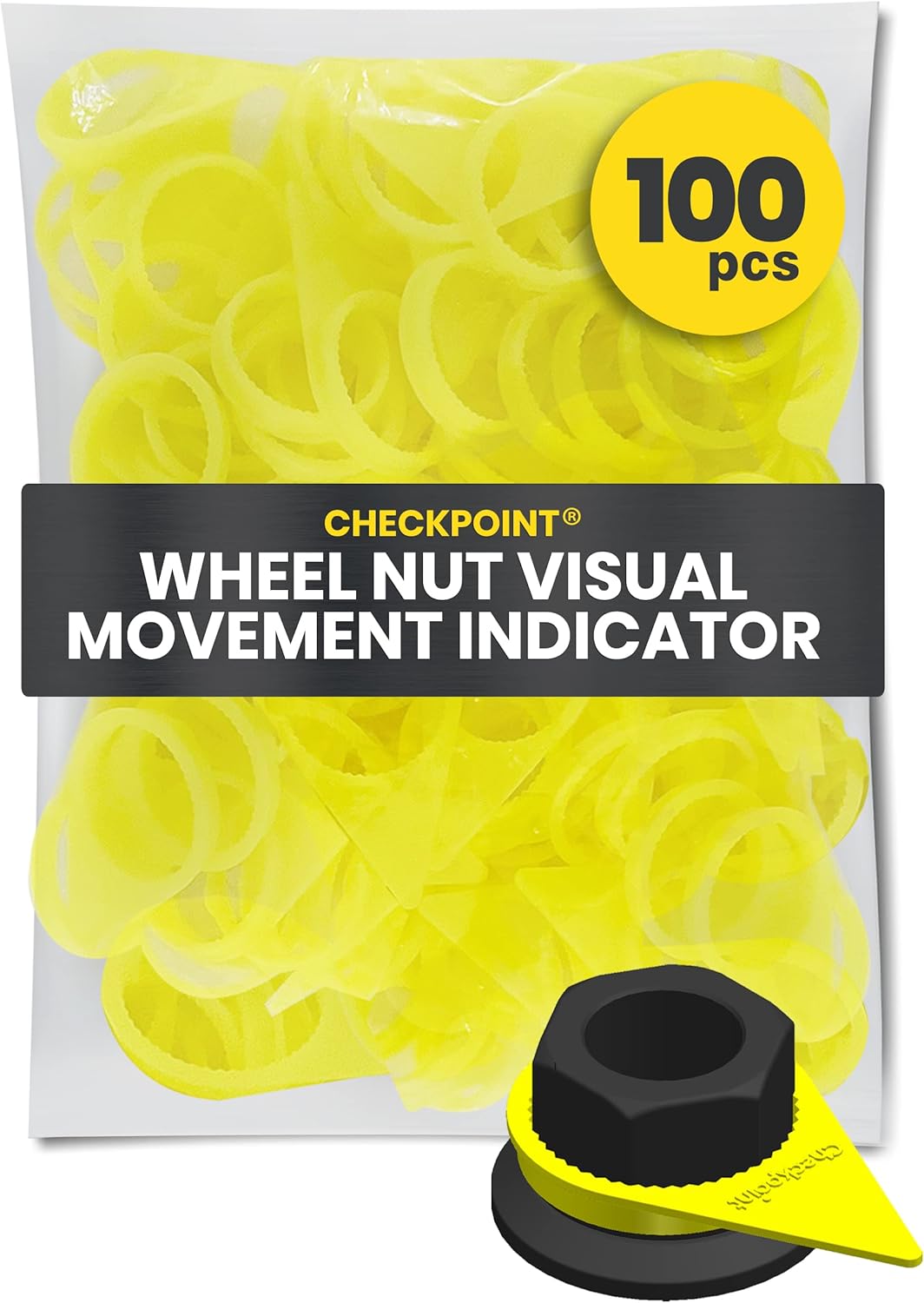 Checkpoint Wheel Nut Indicator Yellow 33 mm – Visual Indicator for Fleets, Industrial Trucks, Agricultural Vehicles, and Goods Transporters – Lug Nut Arrows Yellow 33 mm (Bag of 100 Pcs)