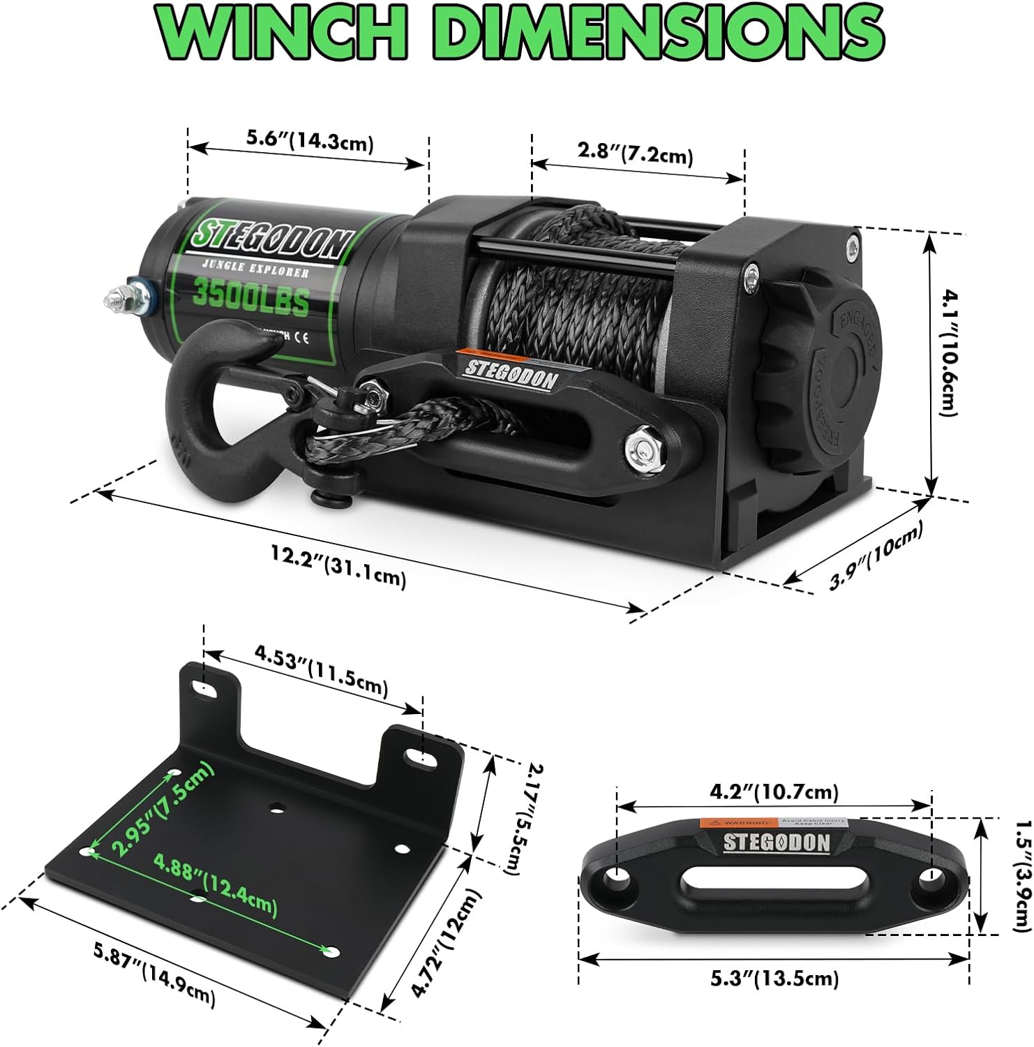 3500 lb Winch ATV UTV Electric Winch,12V Waterproof Winch Synthetic Rope Trailer Electric Winch with Wired Remote and Wireless Remote for ATV UTV Towing,Boat,Off-Road